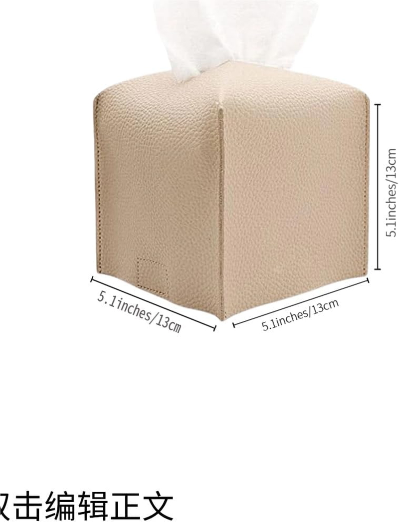 Tissue Box Cover Holder, Square PU Leather Decorative Tissue Box Organizer for Tabletop, Bathroom, Car & Office &ndash; Stylish Tissue Box Holder with Bottom Belt for Modern Home & Office Decor (Beige) - Black image number 3