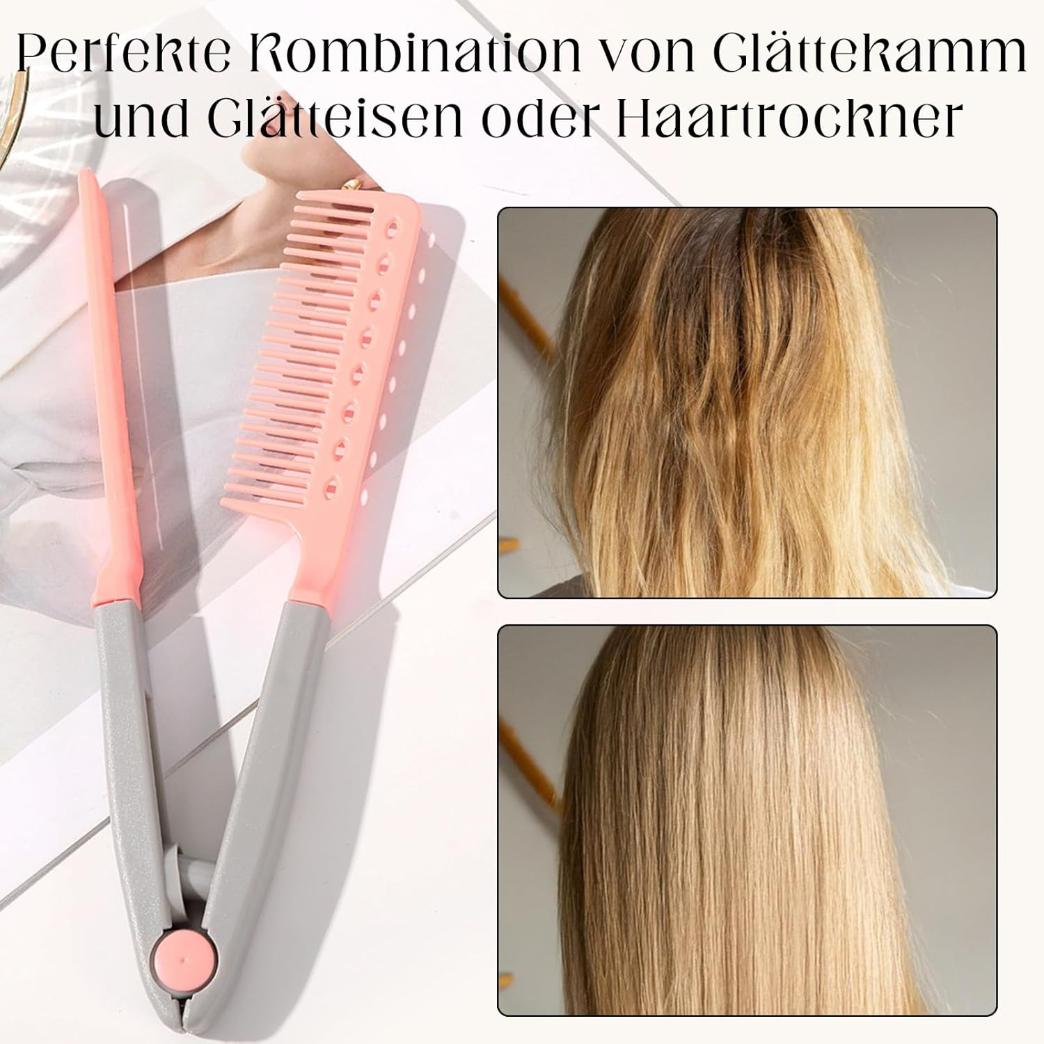 Straightening Comb for Hair, Hair Brush, Straightening Comb for Irons, V-Shaped Ironing Accessories, Styling Brush for Dating, Holiday, Commuting, Home, Travel image number 1