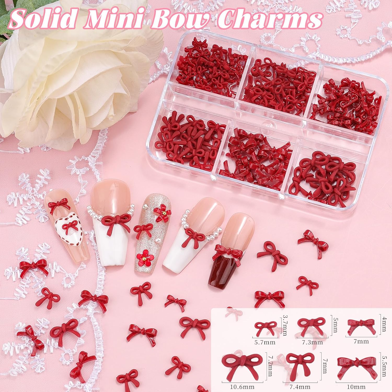 2 Boxes 3D Bow Nail Charms, Red Mini Bow Charms Transparent/Solid Resin Bow with Pickup Tools for Women Nail Decorations DIY Craft - 2B-Purple image number 4