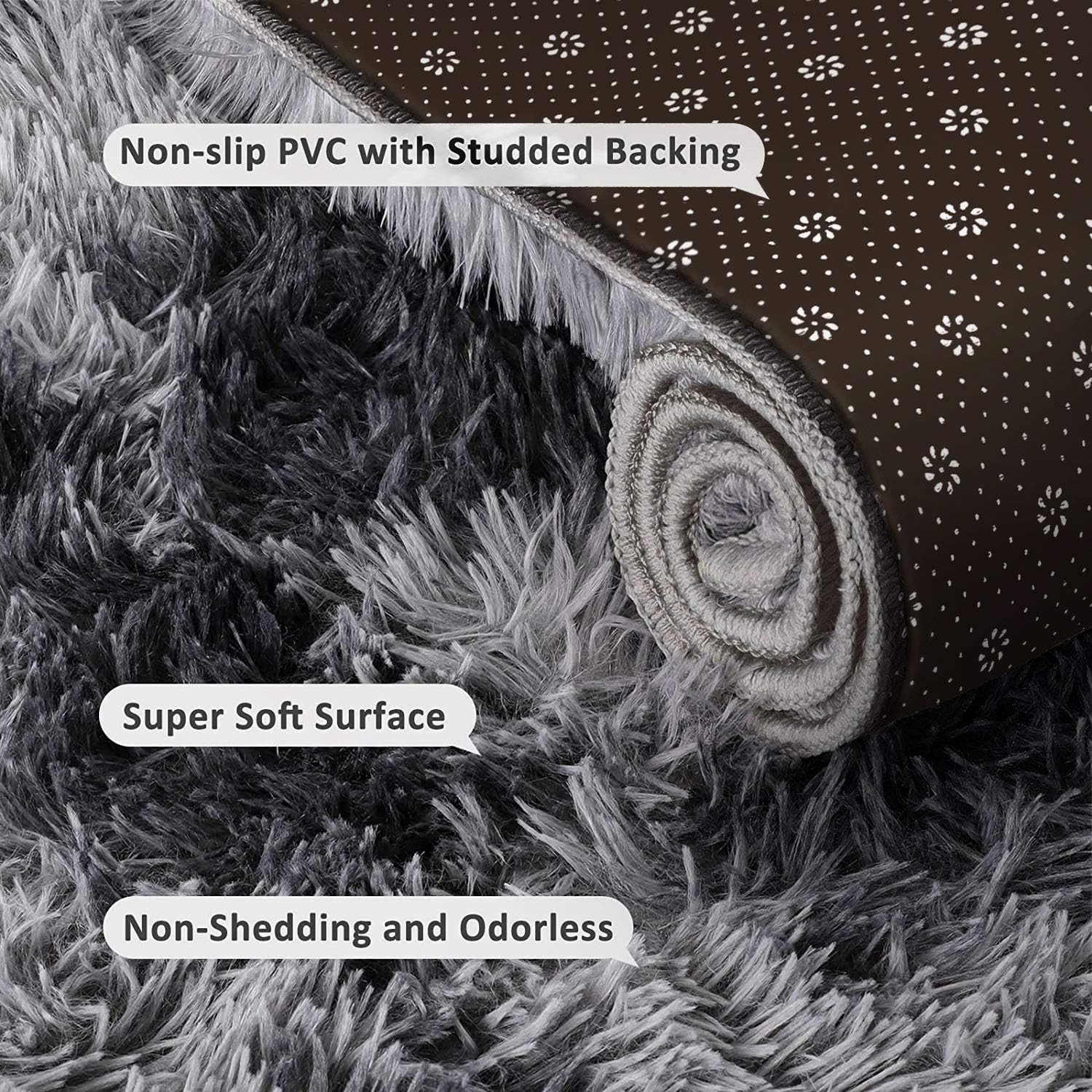 Area Rugs Soft Shaggy Comfy and Fluffy Rug for Living Room Bedroom Kids Room Nursery Modern Carpet Indoor Floor Mat Anti-Skid Rugs Home Decor (Black Grey,120X160Cm) image number 5