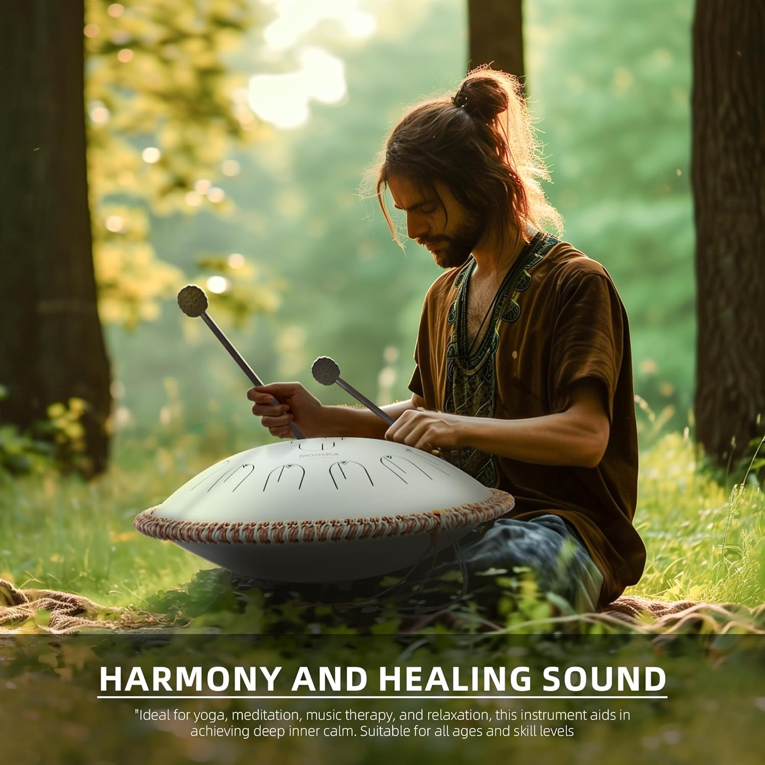 MOOZICA 15 Inch Steel Handpan Tongue Drum - 15 Notes in C Major 432Hz Tongue Drum with Octave Overtone Design - Professional Percussion Tongue Drum Instrument with Carry Bag White - Black image number 7