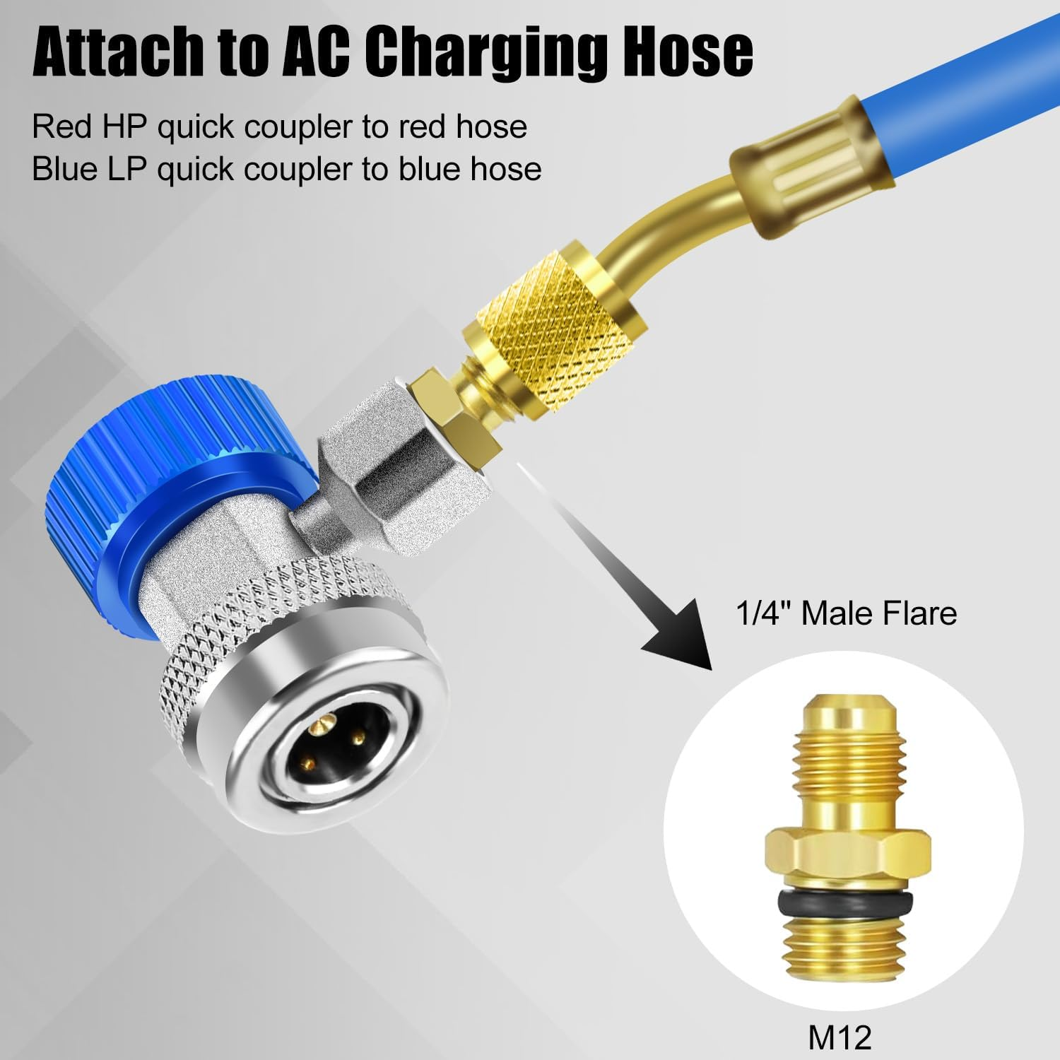ADAFIRST AC R134A Adjustable Quick Coupler Adapters Work as Auto Air Conditioning Manifold Gauge Fittings, Automotive HVAC Low and High Side Service Port Connectors Connect Car Freon Charging Hose image number 4