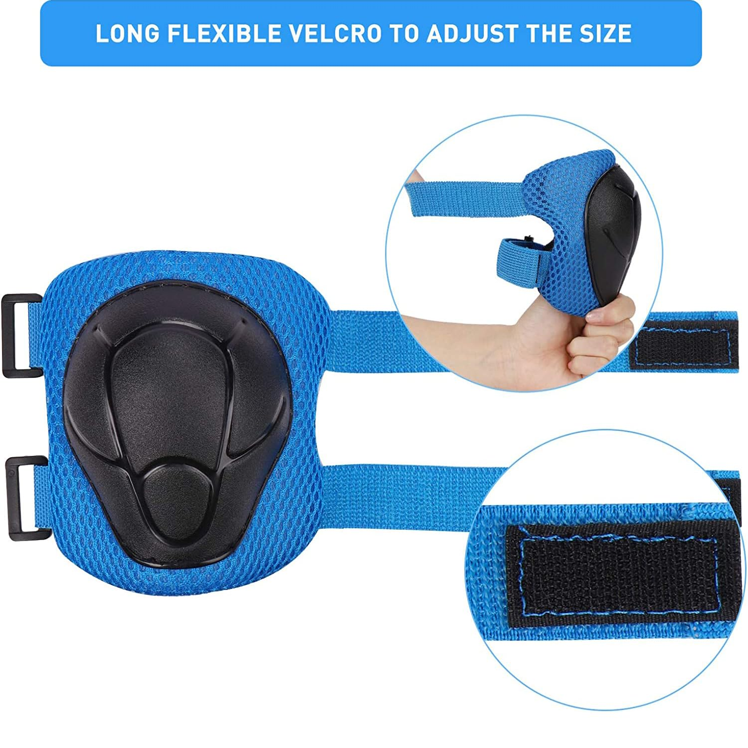 Kids/Youth Knee Pads Elbow Pads Toddler Protective Gear Set with Wrist Guards 6 in 1 for Roller Skates Cycling BMX Bike Skateboard Inline Skatings Scooter Riding Sports, Volleyball, Football，Blue-M