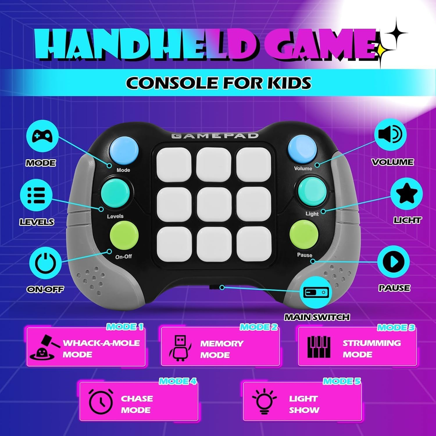 Fast Press Push Game Fidget Toy Handle, Flashing Electronic Handheld Games Consoles for Kids Teens Adults, Brain & Memory Game, Quick Push Buttons Gamepad, Xmas Birthday Gifts STEM Toys for Boys Girls image number 6