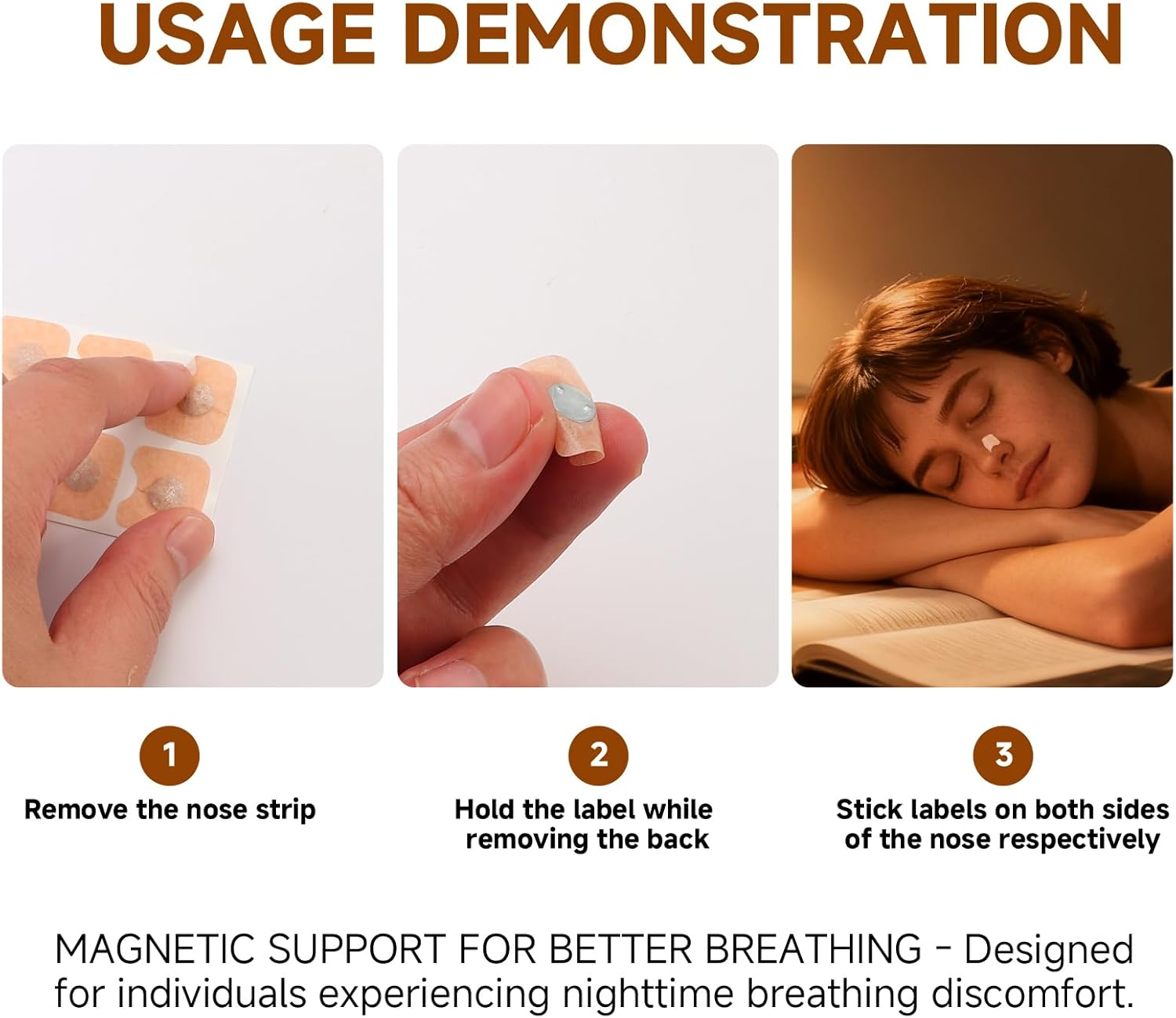 Magnetic Nasal Strips Refill Pack, 120Pcs/60-Day Skin Safe Anti-Snoring Devices, Nose Tape for Sleeping with Zinc Discs to Improve Breathing & Reduce Snoring image number 3