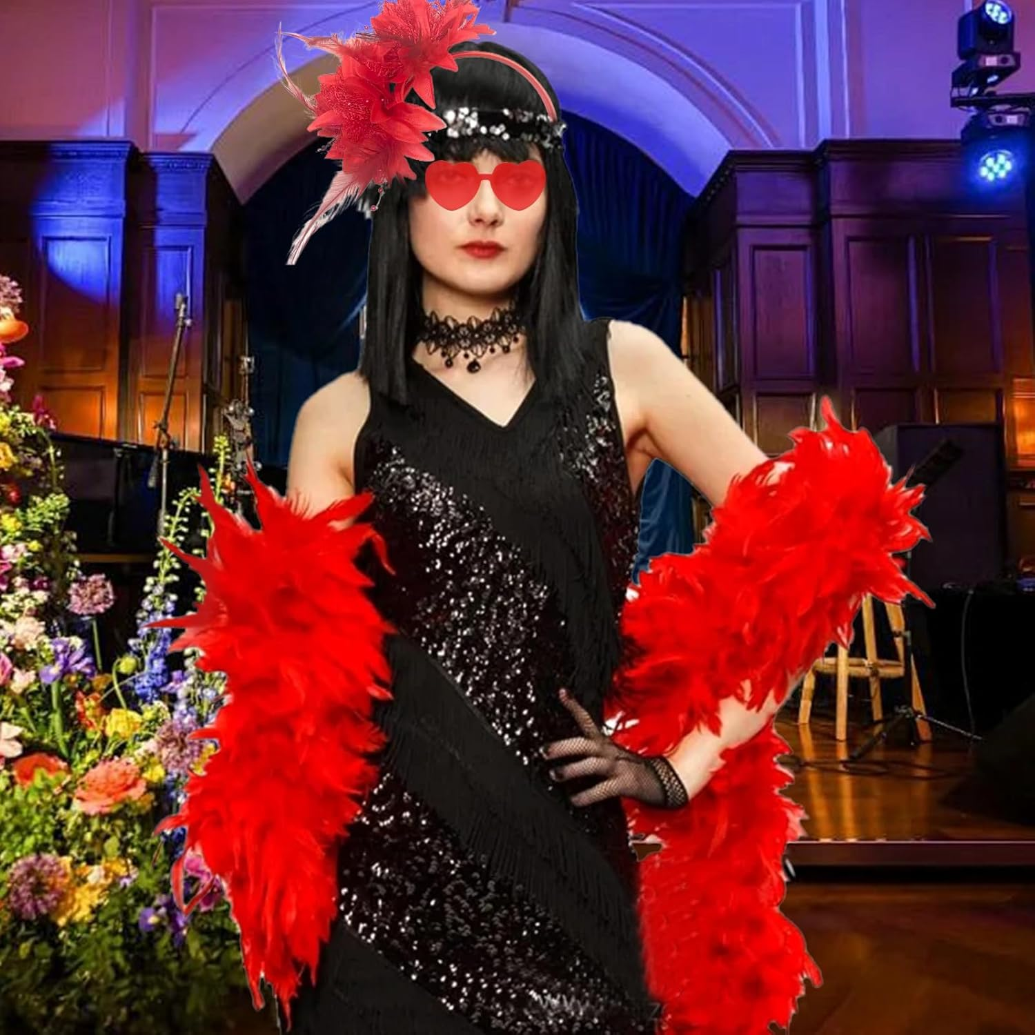 PMELCXD Women'S Feather and Carnival Headband &ndash; Women'S Hair Accessories and Dress Years with Red Headband, Accessories Years Woman Carnival Style image number 3