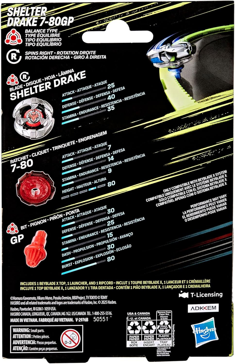 Beyblade X Shelter Drake 7-80GP BX Starter Pack Set with Takara Tomy Balance Type Top and Launcher, Battling Tops Game Toys, Ages 8+ image number 6