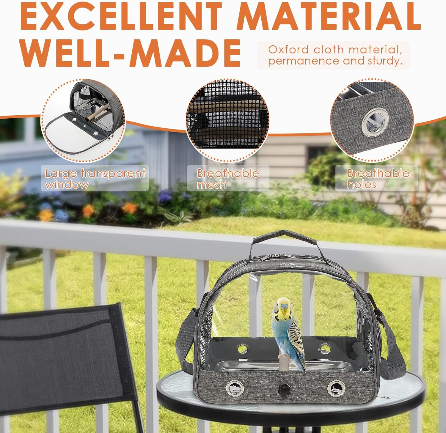 Bird Travel Carrier, Portable Small Bird Travel Bag, Breathable Parrot Cage with Perch Clear Window for Parrot, Small Pet image number 5