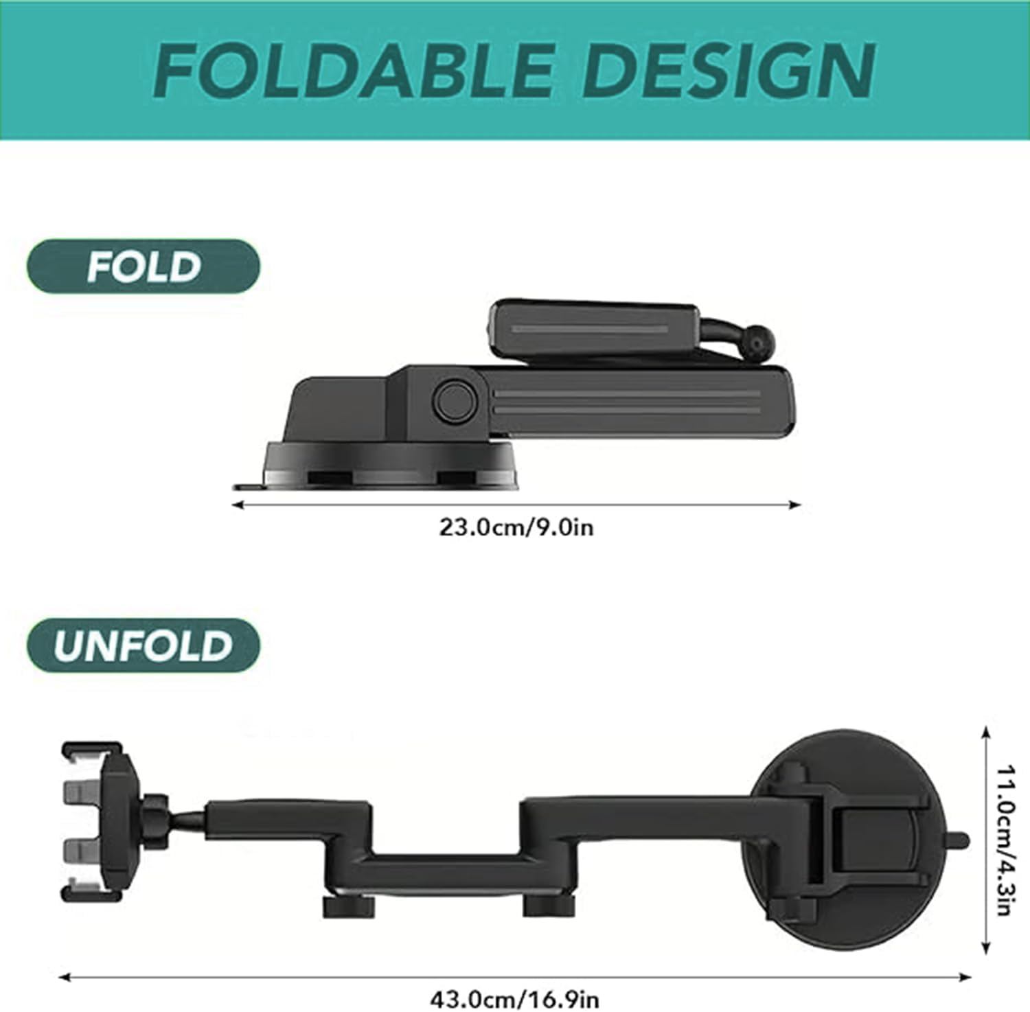 Roczential Truck Phone Holder Mount, Heavy Duty Car Phone Holder, Dashboard Windshield Phone Holder 16.9 Inch Long Arm, Widened Suction Cup Compatible with Pickup Truck, Commercial Truck image number 4