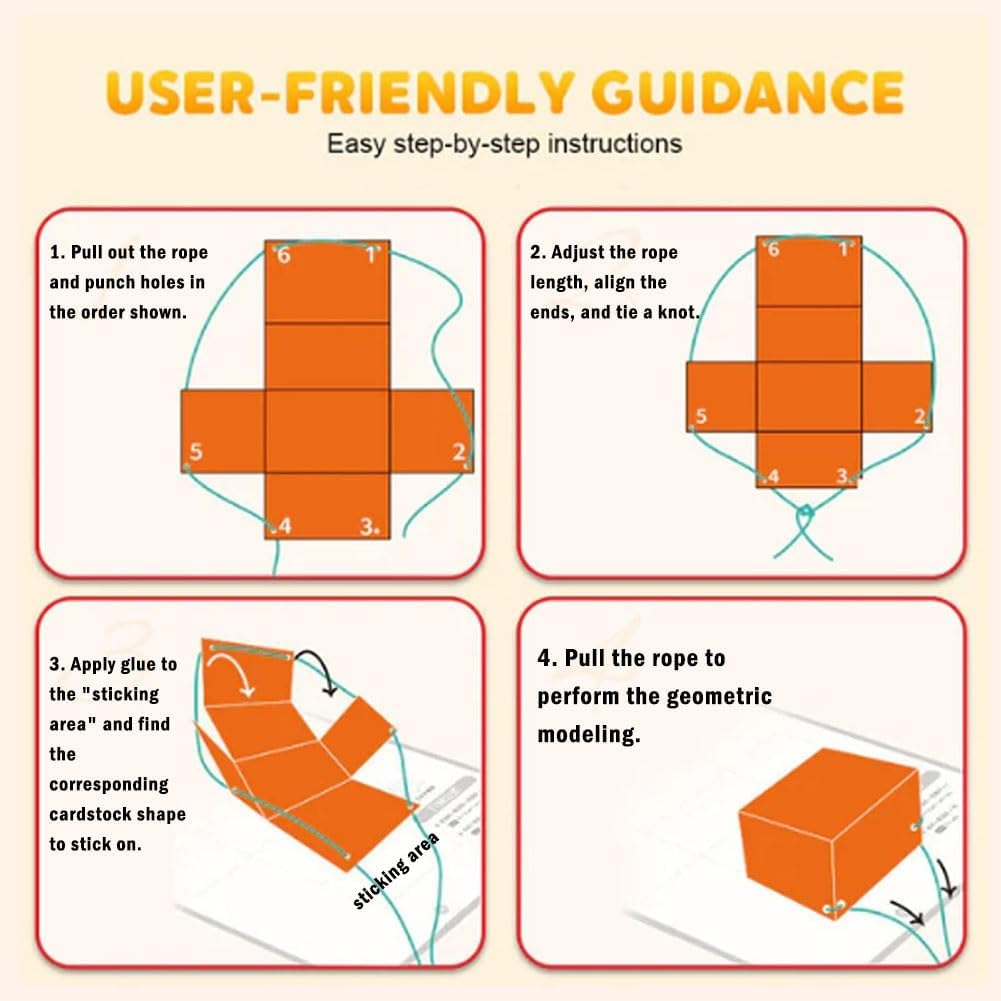 Pull String 3D Geometry Learning Book,3D Geometry Learning Book,Geometrys Learn Kit Teach Volume & Surface Area Formulas Exploration,Interactive Safe Braided Rope Design with Pop-Up Models image number 4