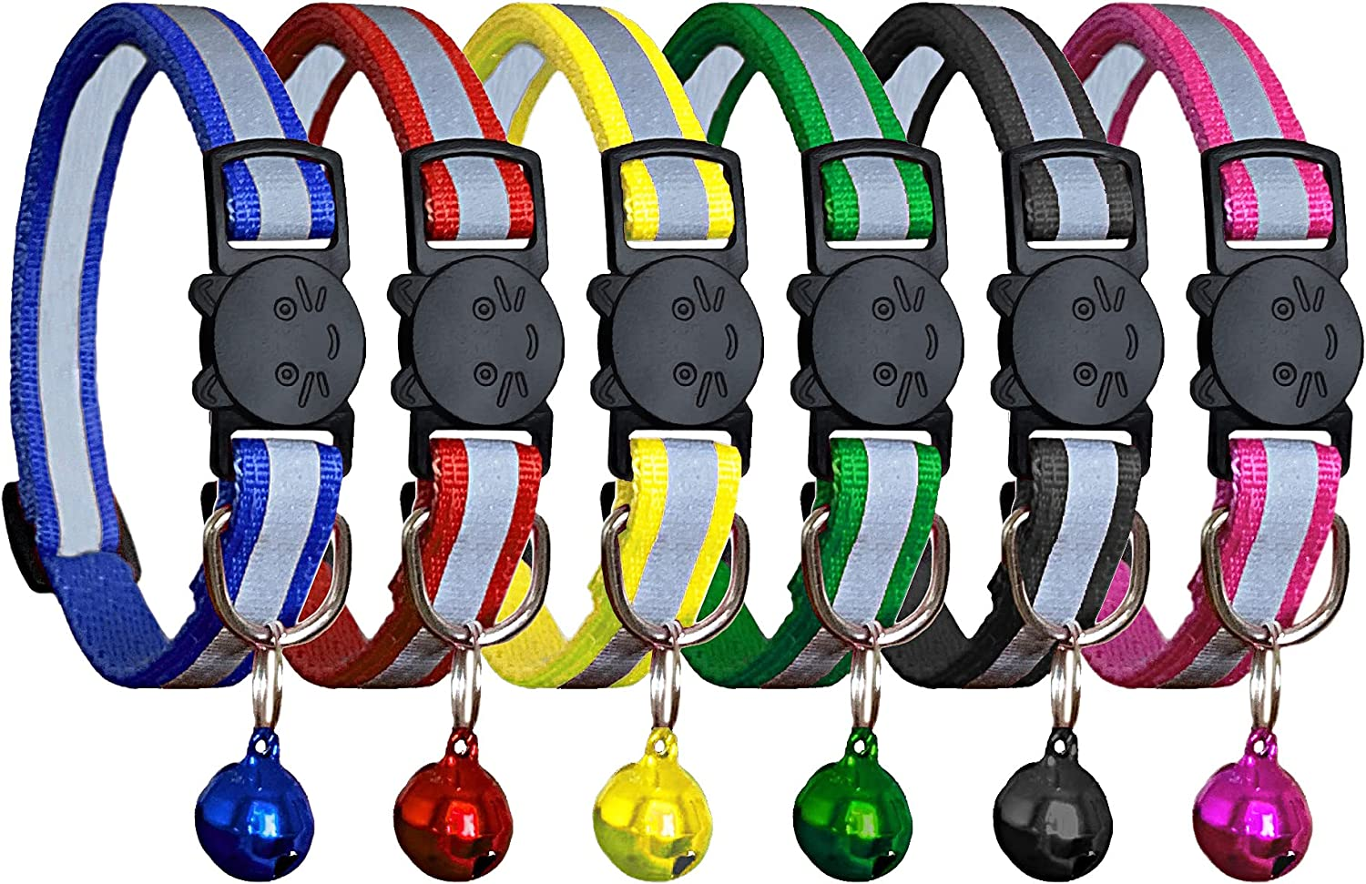 6 PCS Breakaway Cat Collar with Reflective Nylon Strip and Bell, Adjustable Breakaway Cat Collars for Girl Cats Male Cats and Puppy Pet Supplies image number 1