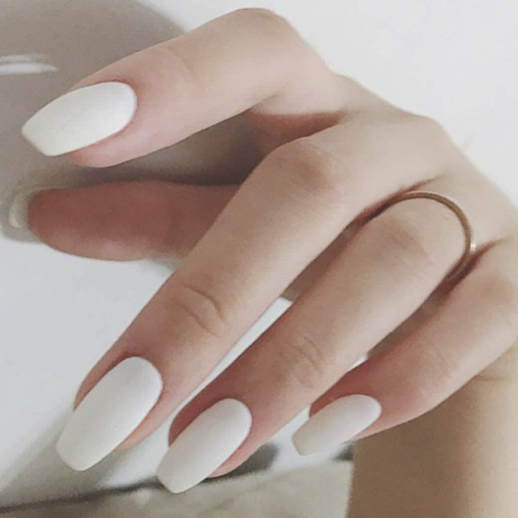 24 Pcs Matte Fake Nail Tips Medium Pure Color Ballerina Full Cover for Women and Girls