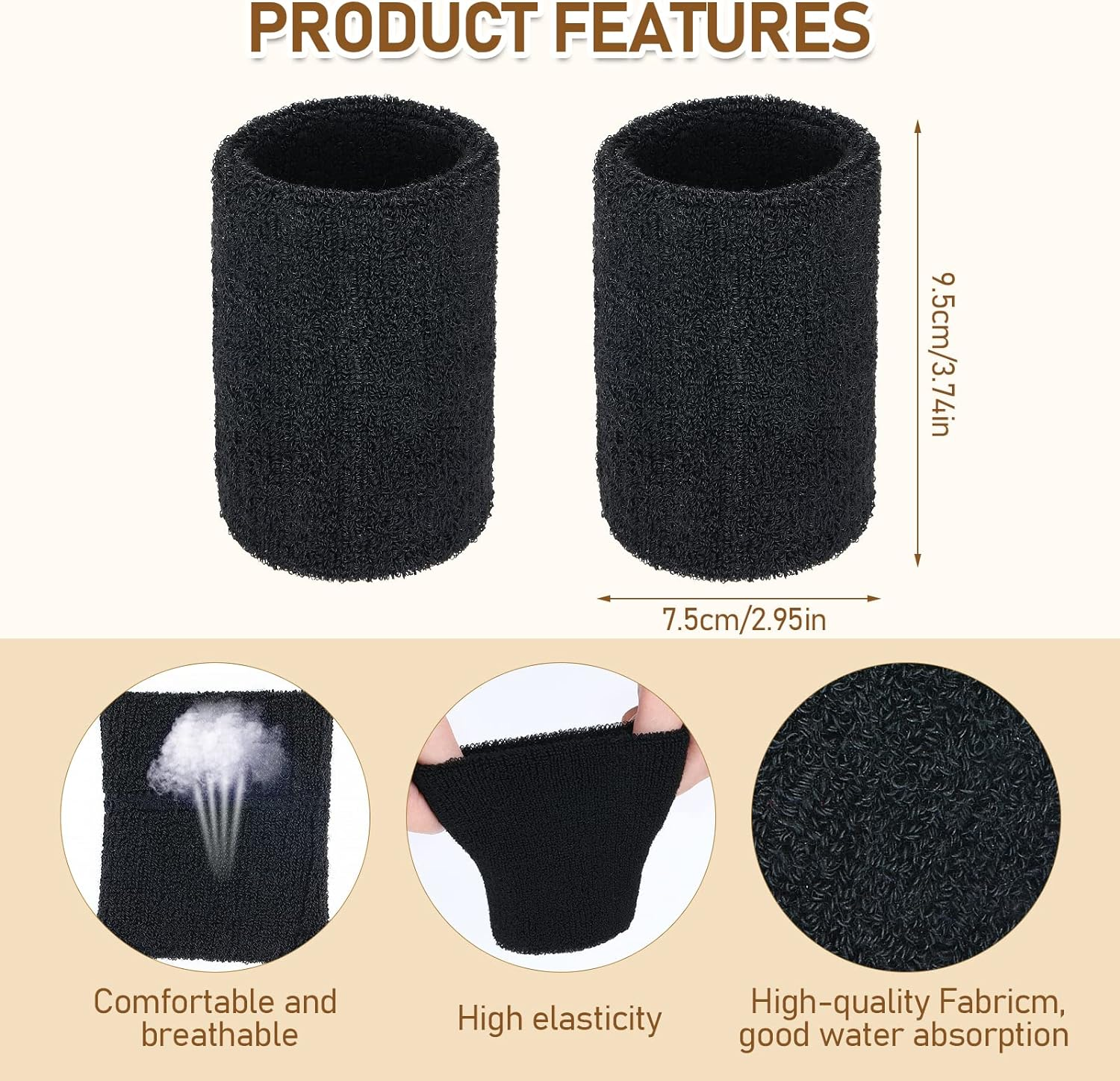 PAFUWEI Sports Wristbands, 2 Pieces Elastic Cotton Sweat Bands Wristbands for Men&Women,Absorbent Pink Sports Wristbands for Basketball, Baseball,Football,Tennis,Running Sport(8X10Cm) image number 1