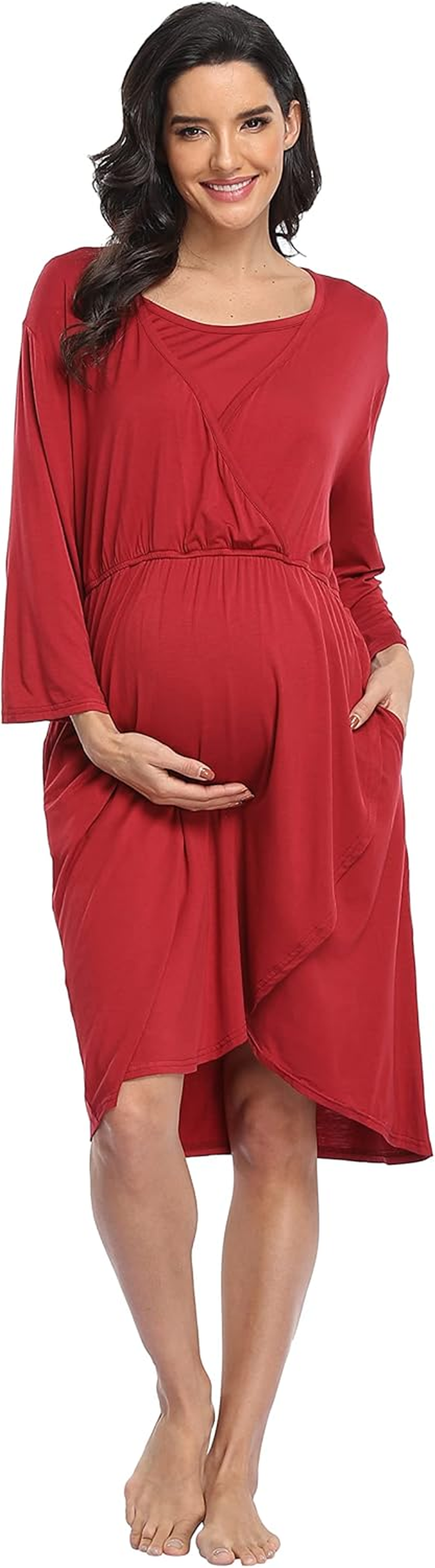 Kimono Art 3 in 1 Delivery Gown/Labor and Delivery Nightgown/Maternity Dress/Nursing Sleepwear for Hospital