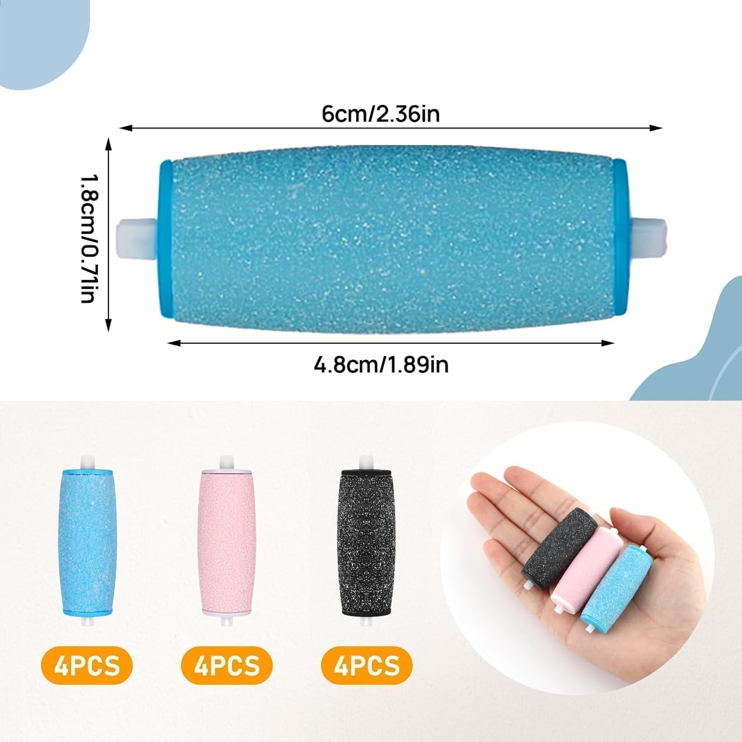 Callus Remover Replacement Rollers Extra Coarse Mineral Diamond Particles Pack of 12 3 Roughness Levels image number 6