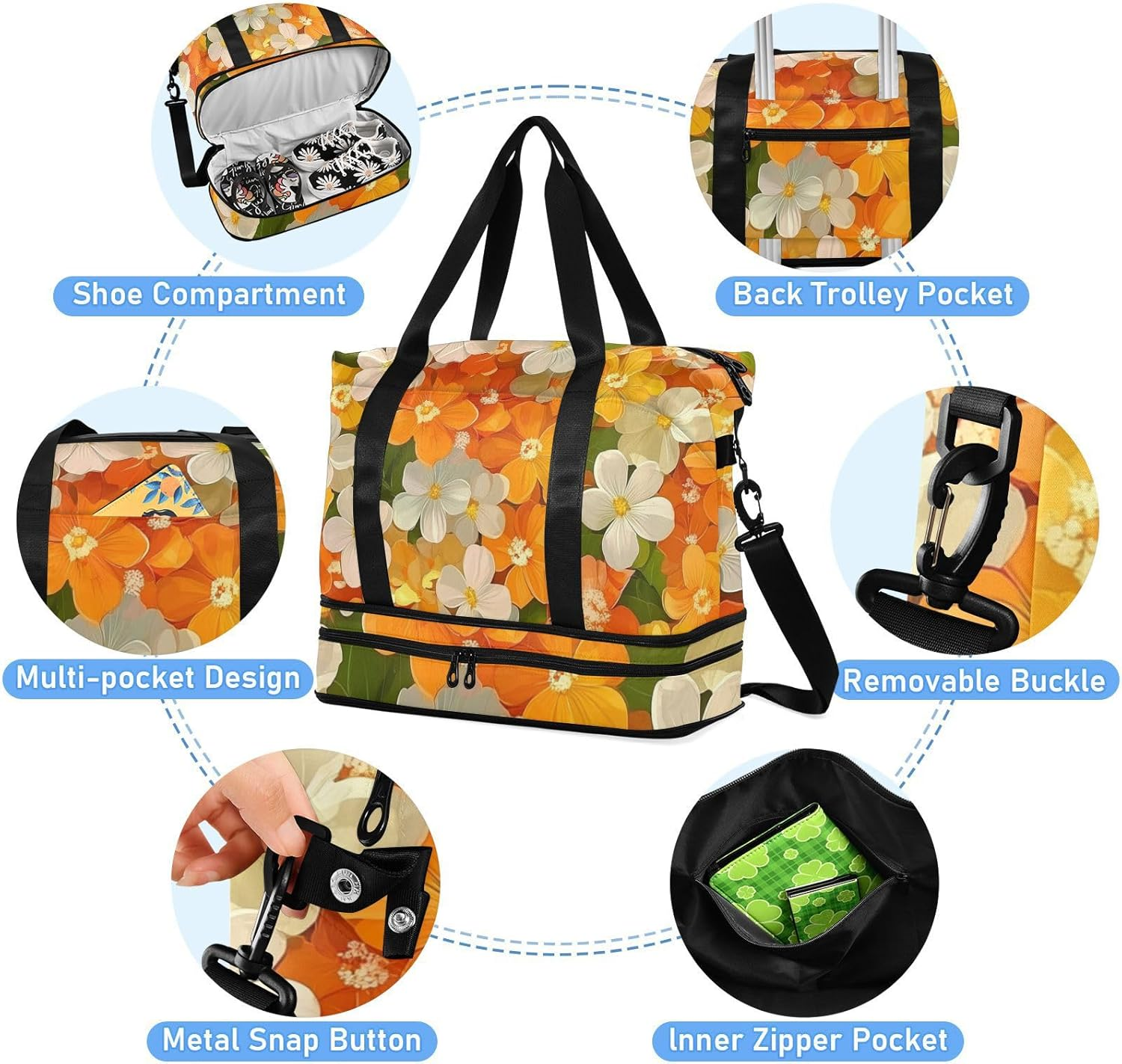 Beauty Spring Flowers Syringa Travel Bag Travel Weekender Gear Bag with Toiletry Bag for Airplane Traveling Foldable, Beauty Spring Flowers Syringa, 1 Size