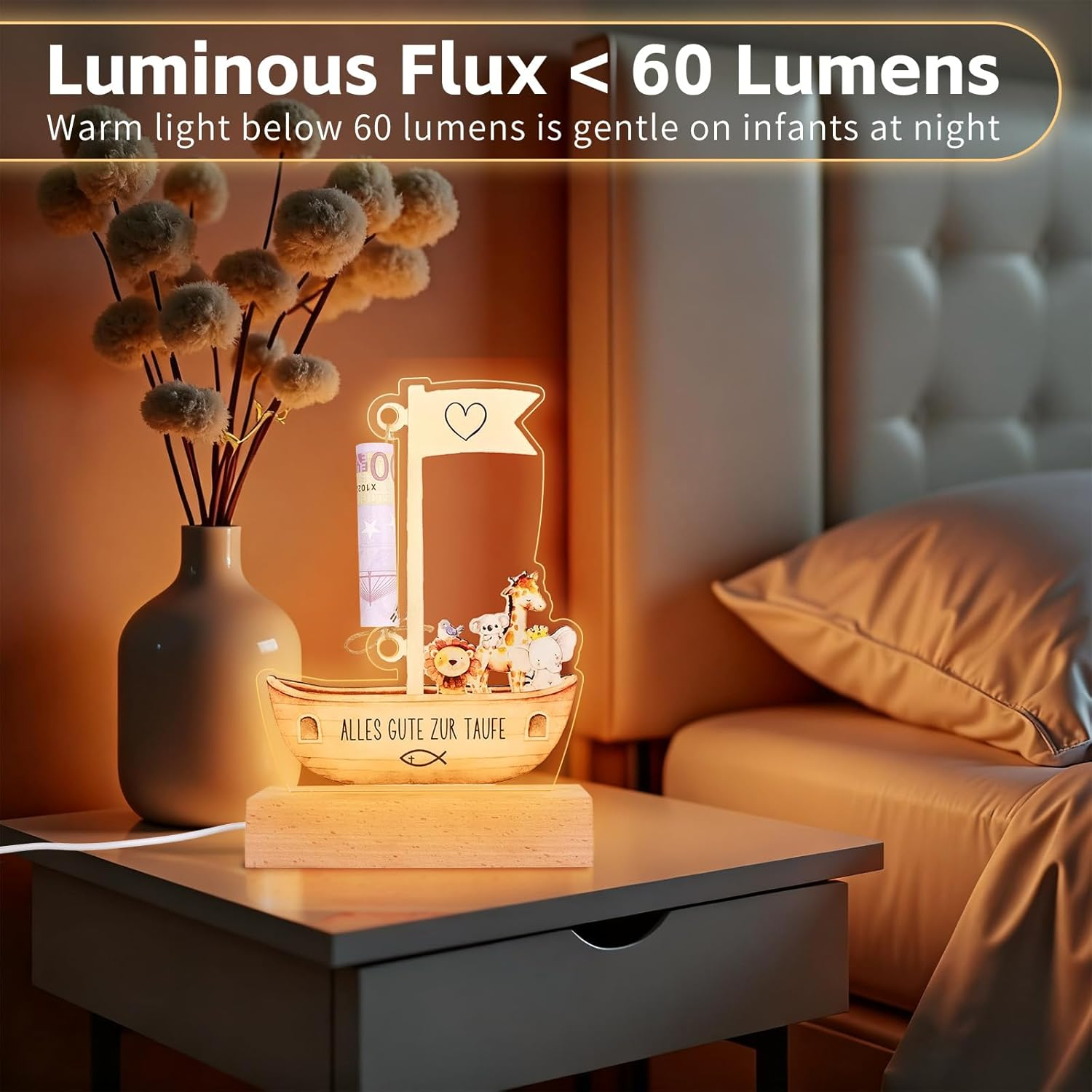 Christening Gift, Christening Gifts for Girls, Christening Gifts for Boys, Money Offered for a Baptism, LED Night Light, Birth Gift, Bedside Lamp for Nursery/Baby Room