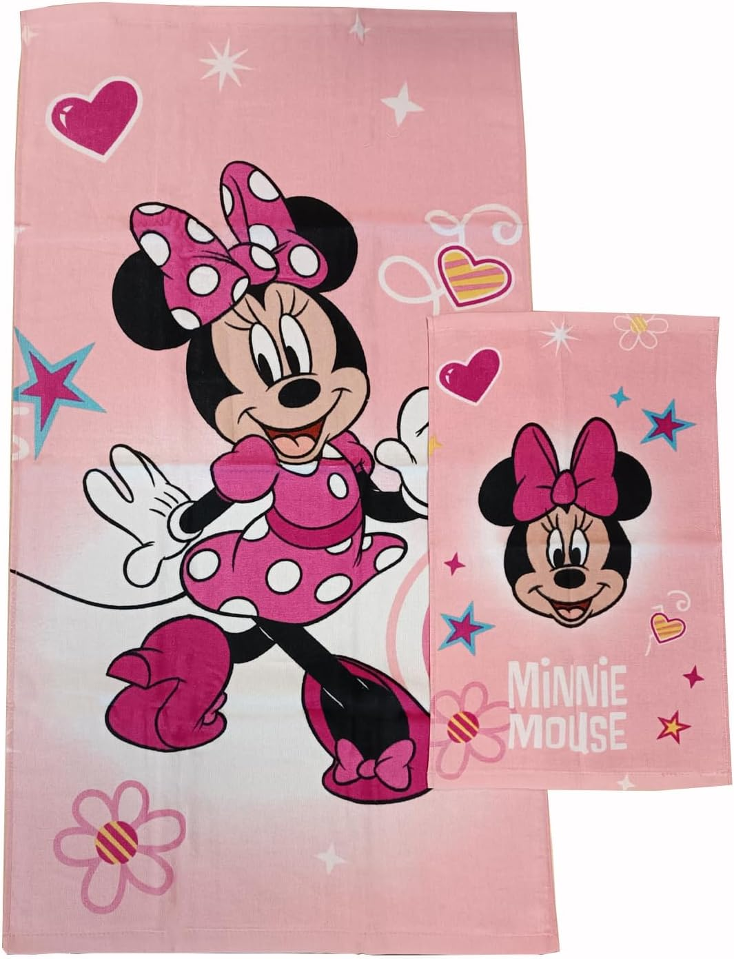 Disney Minnie Mouse Terry Towelling Bath Towels Set of 2 Hand Towels Face Towel Bidet Towel Pink Cotton 100% Set of 2 Official Product