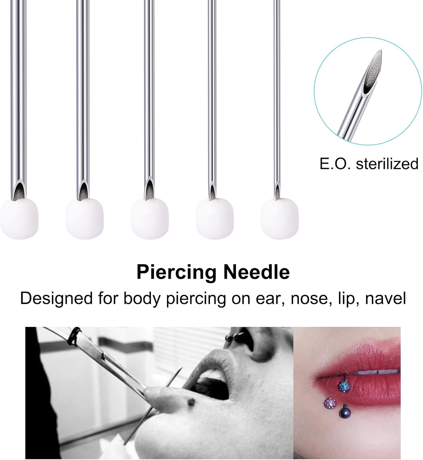 16G Body Piercing Needles,10Pcs DJCIW Sterile Disposable Stainless Steel Needles for Ear, Nose, Navel, Nipple, Lip -Ultra Sharp