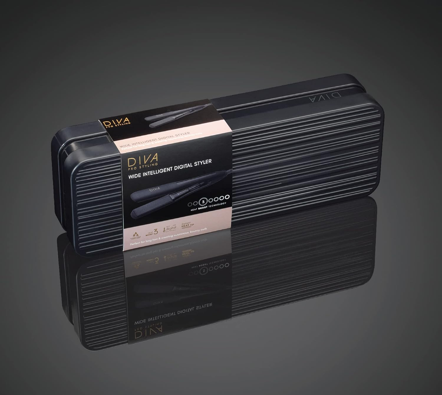 Diva Pro Styling Wide Digital Straightener and Styler with Macadamia Argan Oil Keratin Infused Ceramic Plates PRO218, Black, 1 Count