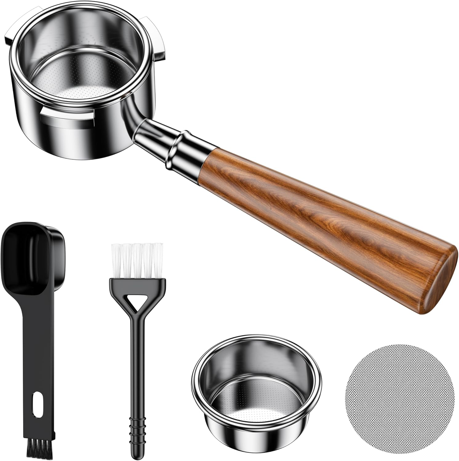 54Mm Bottomless Portafilter,54Mm Bottomless Naked Portafilter for Brevile 8 Series and Brevile Barista Bambino Espresso Coffee Machine, Filter Basket, Spoon, Brush, Puck Screen, Red Acid Branch Wood