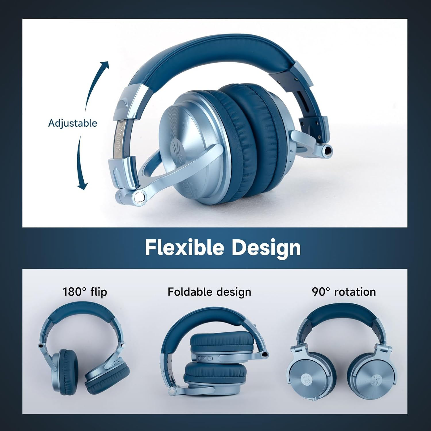 Oneodio Wireless Headphones, up to 110 Hours of Continuous Playtime, Bluetooth Headphones, Deep Bass, Wired High Resolution, Multipoint Support, Built-In Microphone, Hands-Free Calling, Pro C, Blue - Rose Gold image number 4