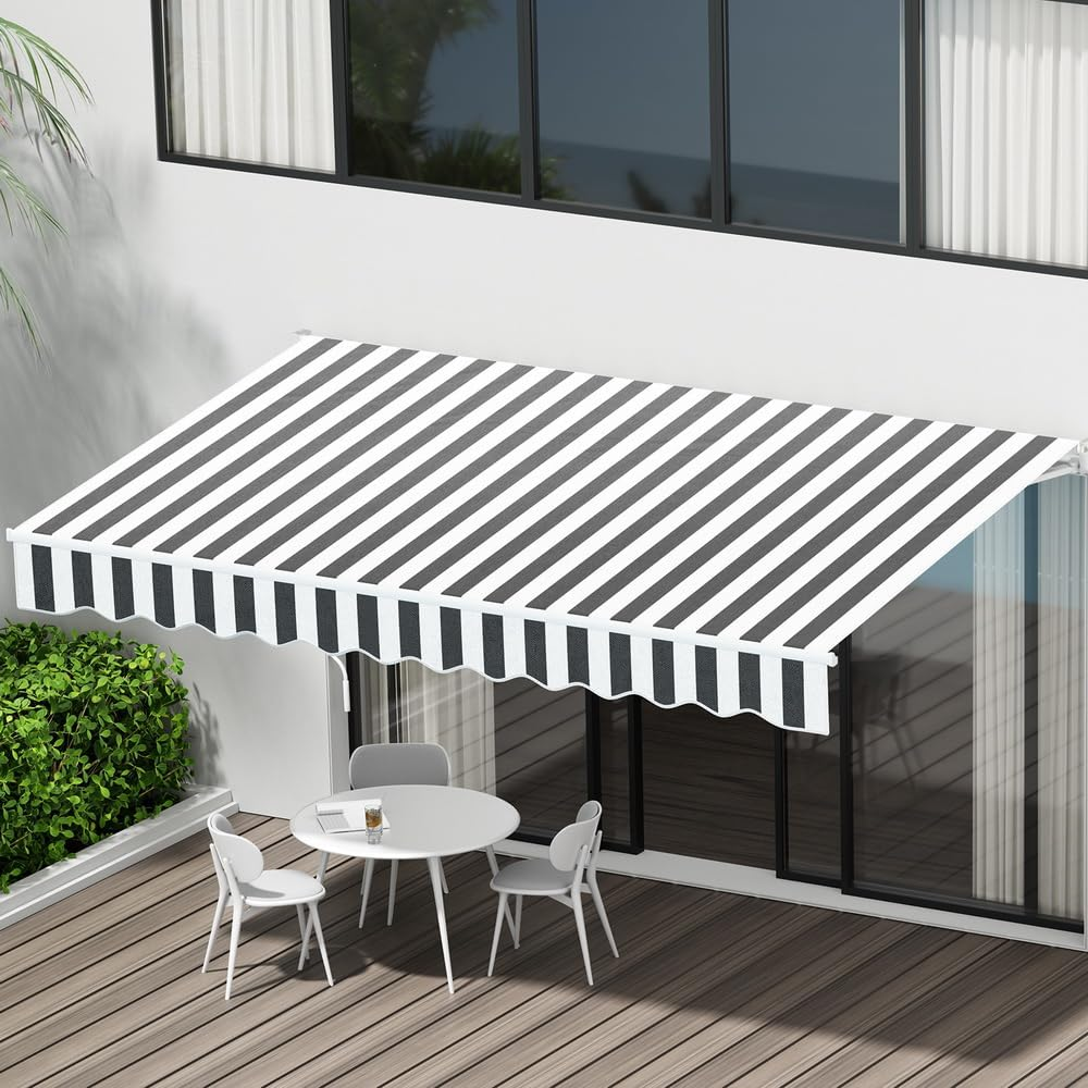 Instahut Retractable Folding Arm Awning Manual Sunshade 3Mx2.5M Grey White image number 3