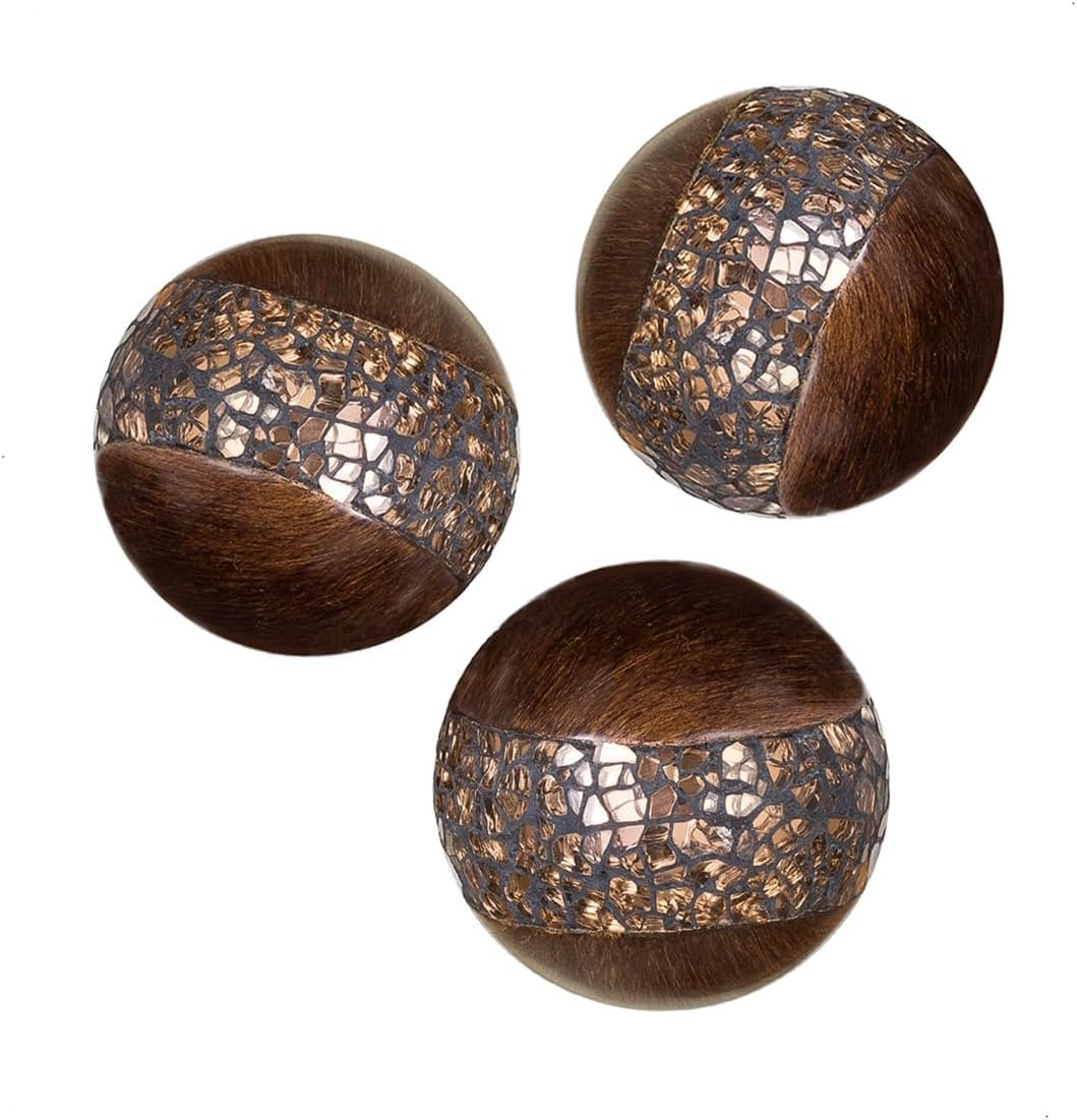 Schonwerk Walnut Decorative Orbs for Bowls and Vases (Set of 3) Resin Sphere Balls | Dining/Coffee Table Centerpiece | Great Gift Idea (Crackled Mosaic)