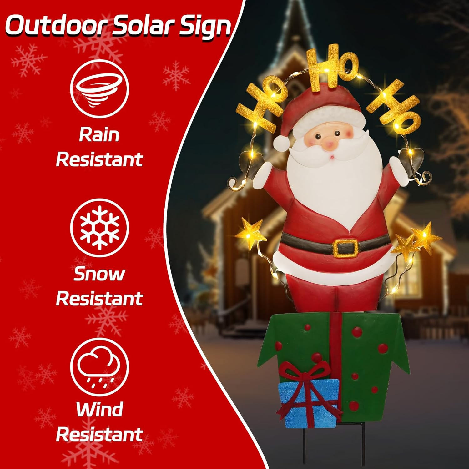 Solar Christmas Lights Outdoor Garden Stakes, 30In Metal Santa Claus Yard Signs with LED String Lights, Waterproof Christmas Decor for Xmas Lawn Pathway Patio Party Winter (Santa Claus) image number 1
