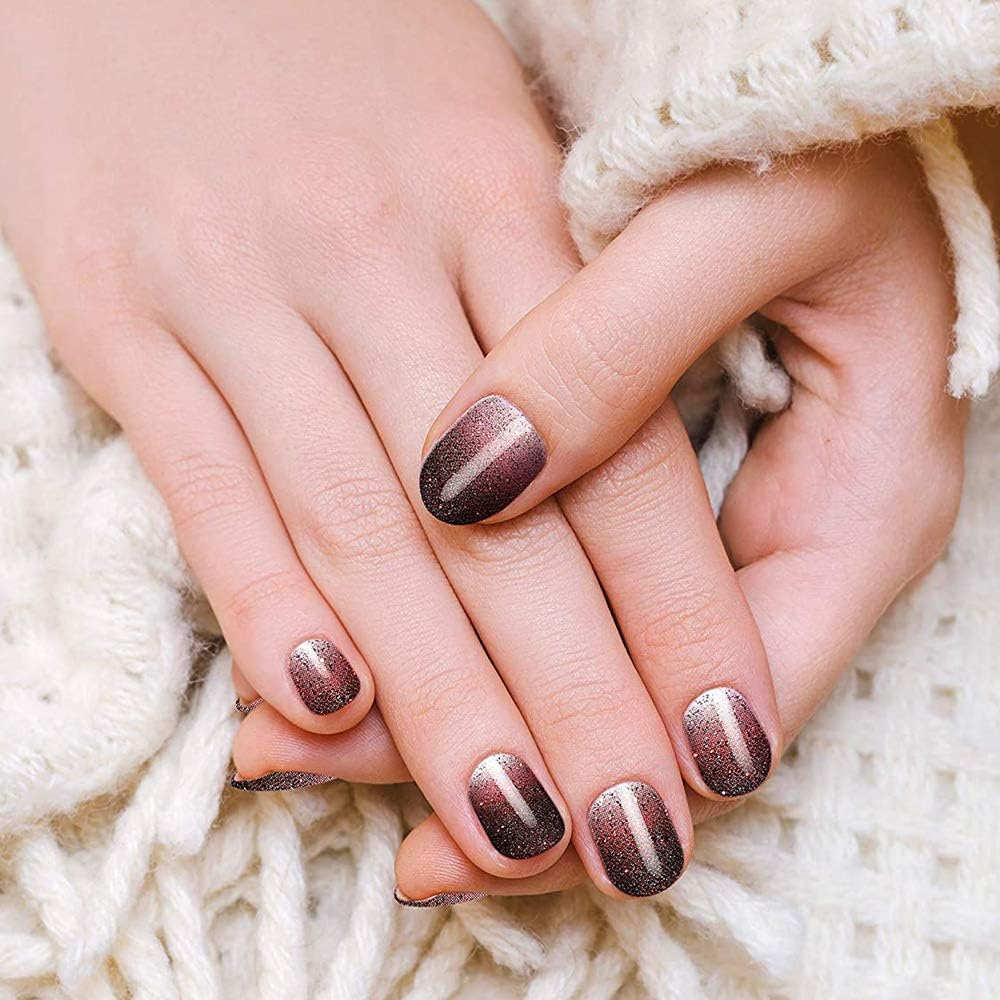 20 Sheets Gradient Nail Polish Sticker Glitter Nail Self-Adhesive Nail Art Decals False Nail Design Manicure Decorations image number 4