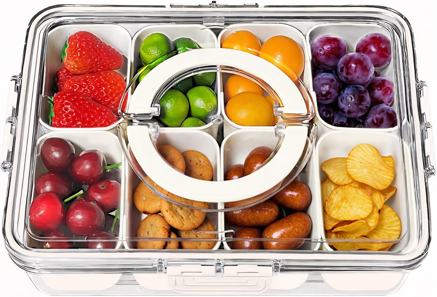 Divided Serving Tray with Lid and Handle - Portable Snackle Box Charcuterie Container, Clear Snack Platter Organizer for Fruits, Candy, Nuts, Snacks - Ideal for Party, Travel & Picnics image number 2