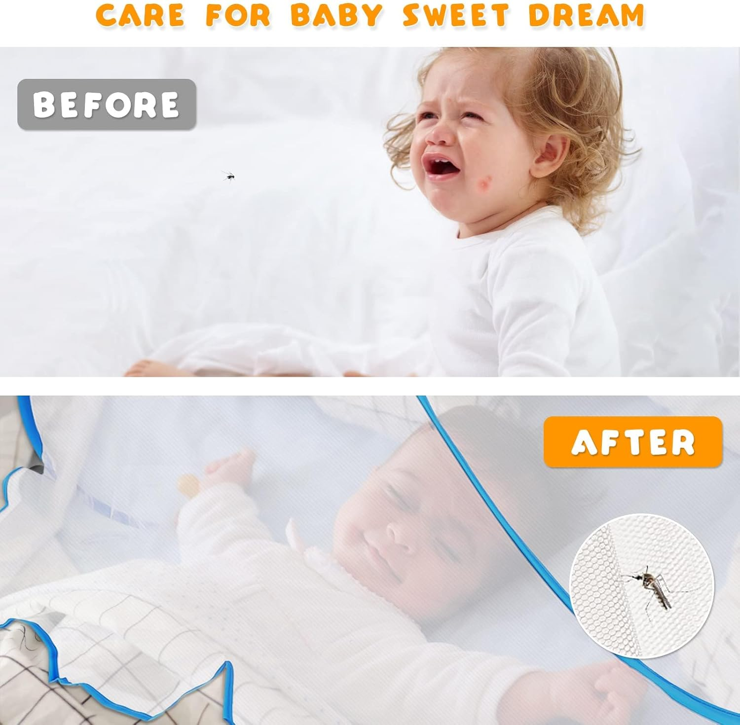 Portable Mosquito Net Tent, Folding Mosquito Head Net, Pop up Tent Netting for Bedding Camping Traveling Patio (1 Pack, Large), White image number 4