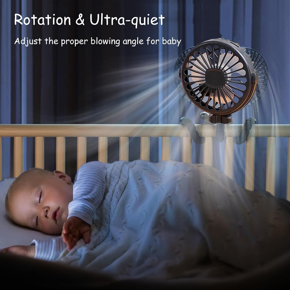 Time Vinql Stroller Fan, Outdoor Mini 3-Speed Portable Stroller Fan, Personal Desk Fan with Flexible Tripod, Car Seat Handheld Fan, Treadmill, Outdoor Camping (Black) image number 2