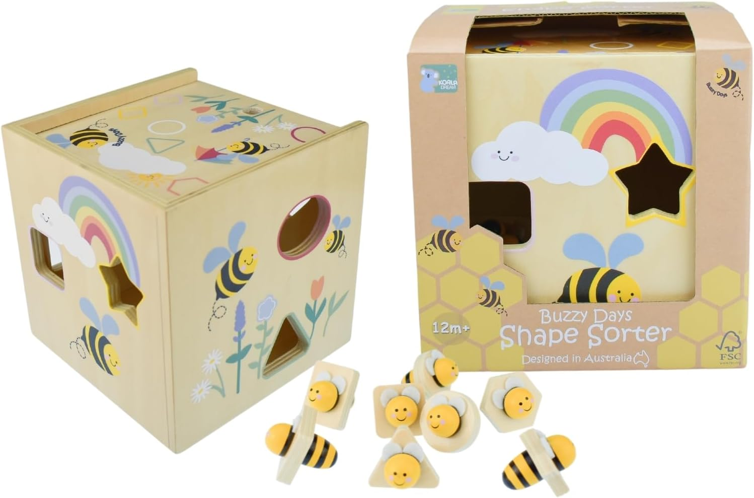 Koala Dream - Buzzy Days BEE Wooden Shape Sorter-For Toddlers