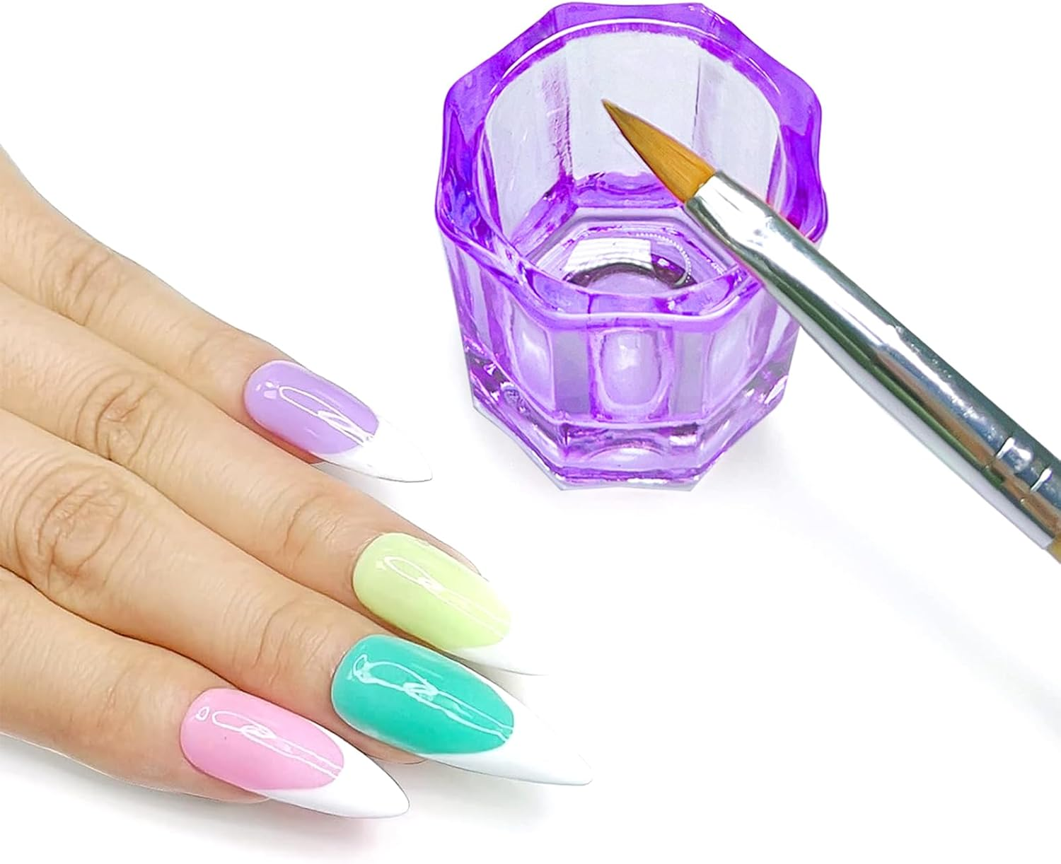 2 Pack Dappen Dish Cups for Nail Art Acrylic Liquid, Glass Nail Monomer Liquid Bowl Dampen Dish Acrylic Powder Holder, Acrylic Glass Jar for Nails (Hj-Napb055-Purple-2Pcs)