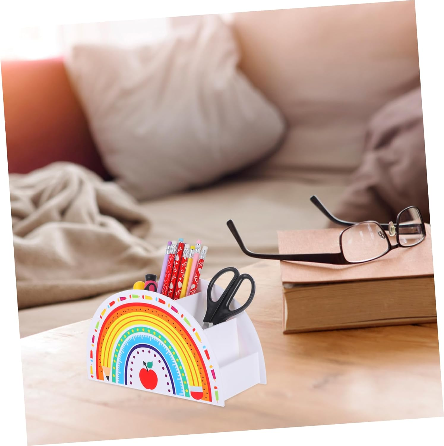 Rainbow Pen Holder Storage Box for Office Teacher Desk Decor Aesthetic Pencil Organizer for Craft Classroom