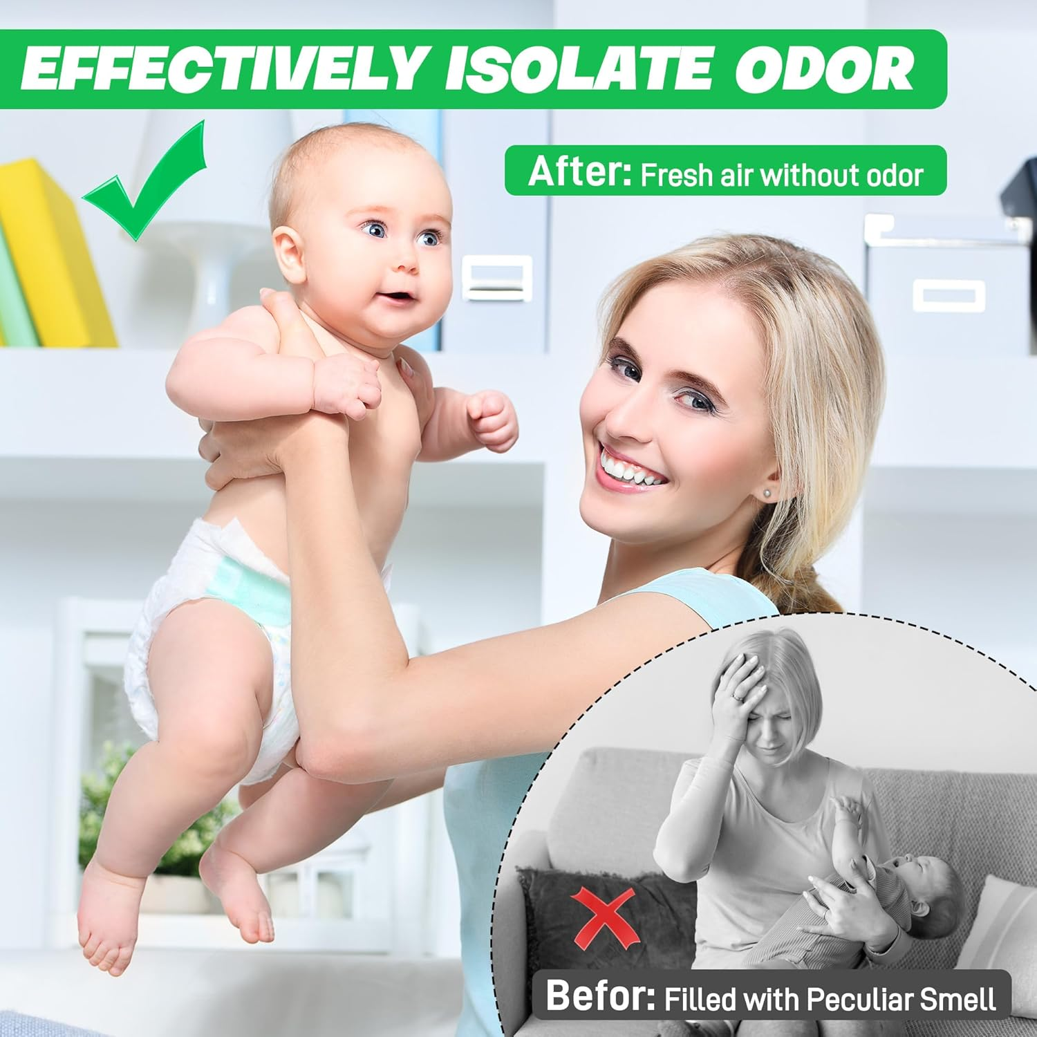 Hejo 12 Pack Nappy Bin Refill, 4.5M Nappy Refill Bags Compatible for Tommee Tippee Angelcare Twist & Click Refill, Smellproof Nappy Bags Refill, Diaper Pail Refill Liner Hold (Green)