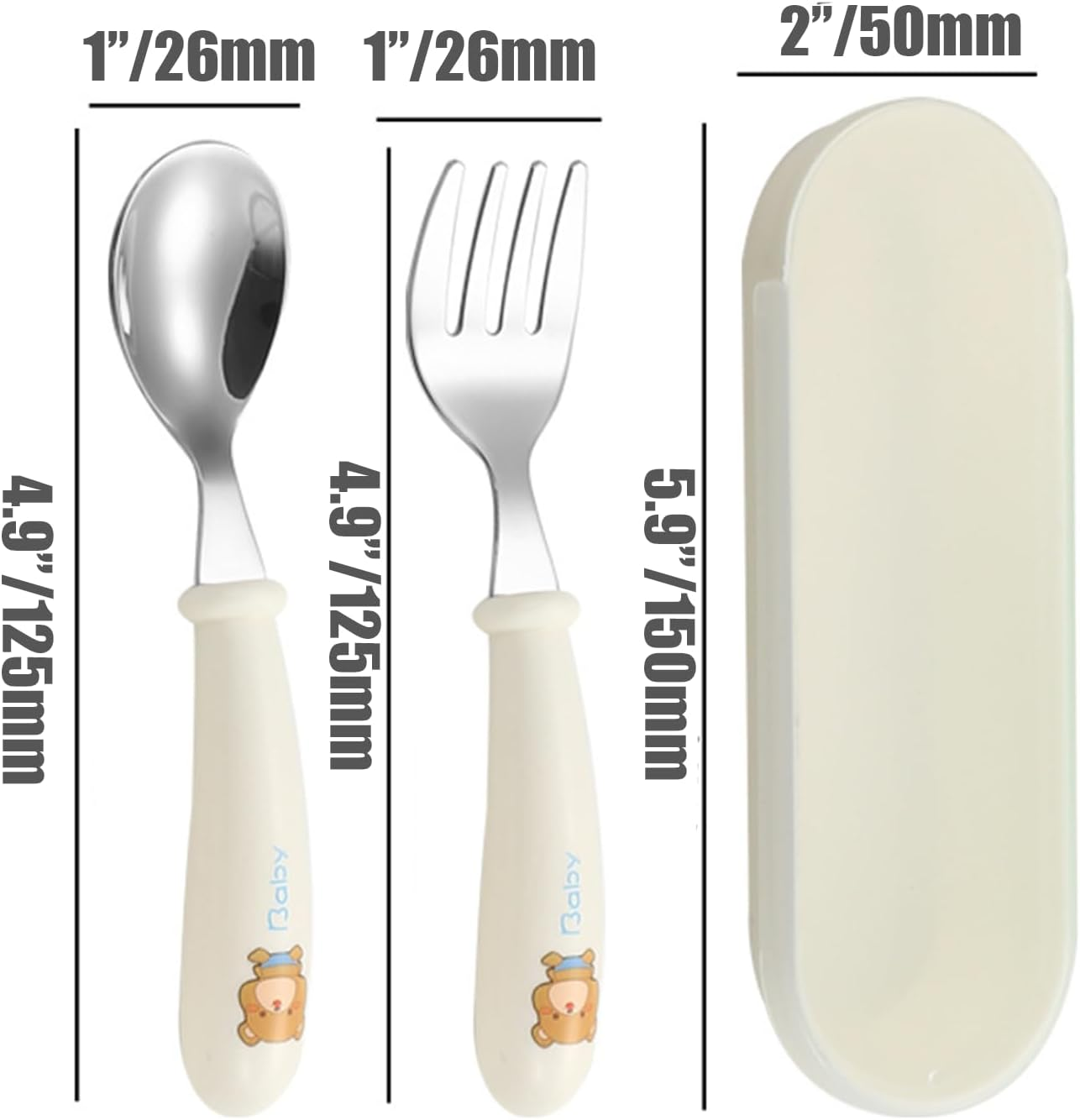 Yeanifeana Stainless Steel Fork and Spoon Set with Travel Case, Durable, Dishwasher Safe Utensils Perfect for Learning to Use (Bear) - Bear image number 4