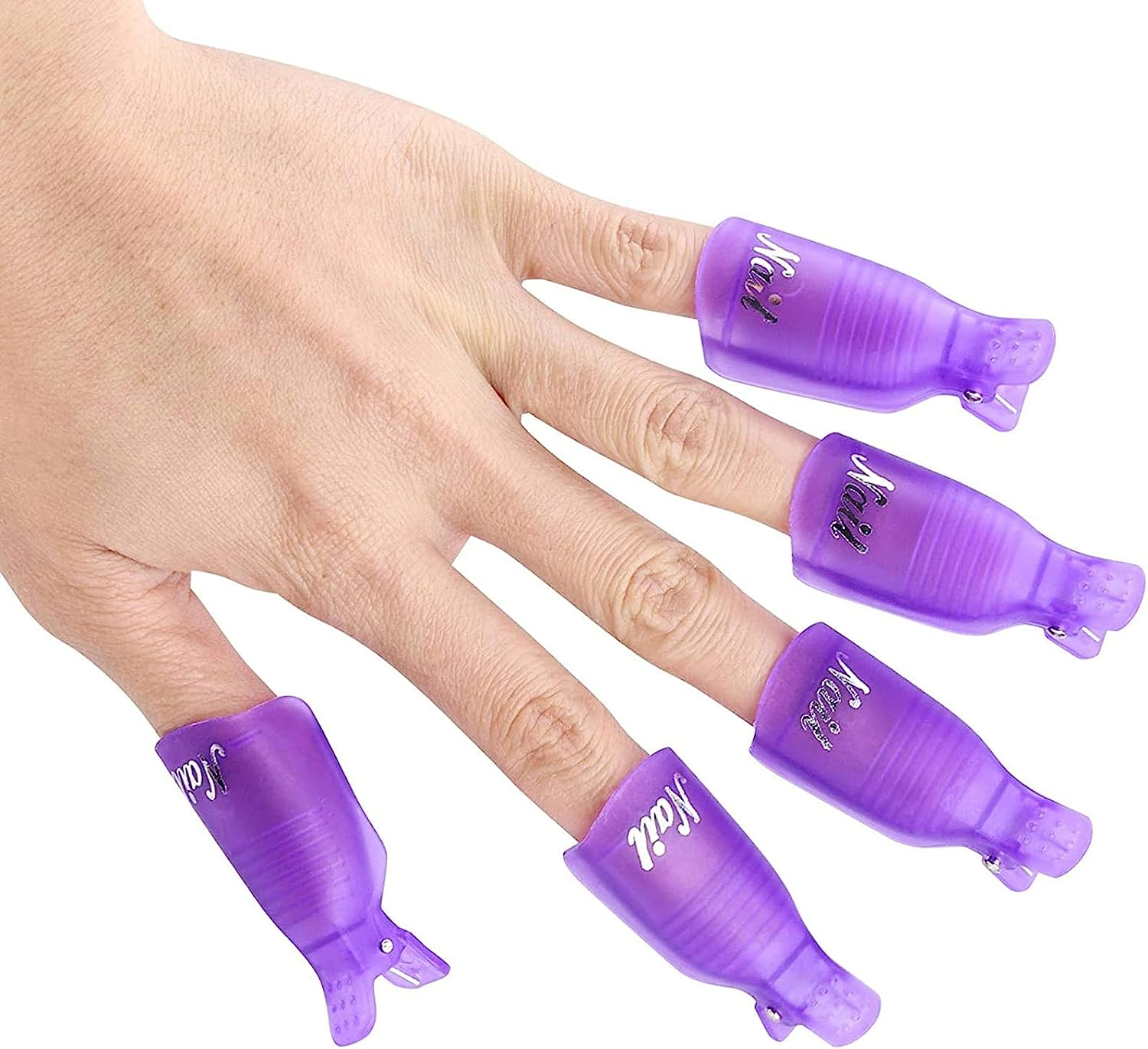 TAVVKE Nail Polish Remover Clips Set, Nails Art Gel Cap Soak off Clip UV Manicure Acrylic Nails Wrap Tool 10 Pcs (Purple) - Pink image number 4