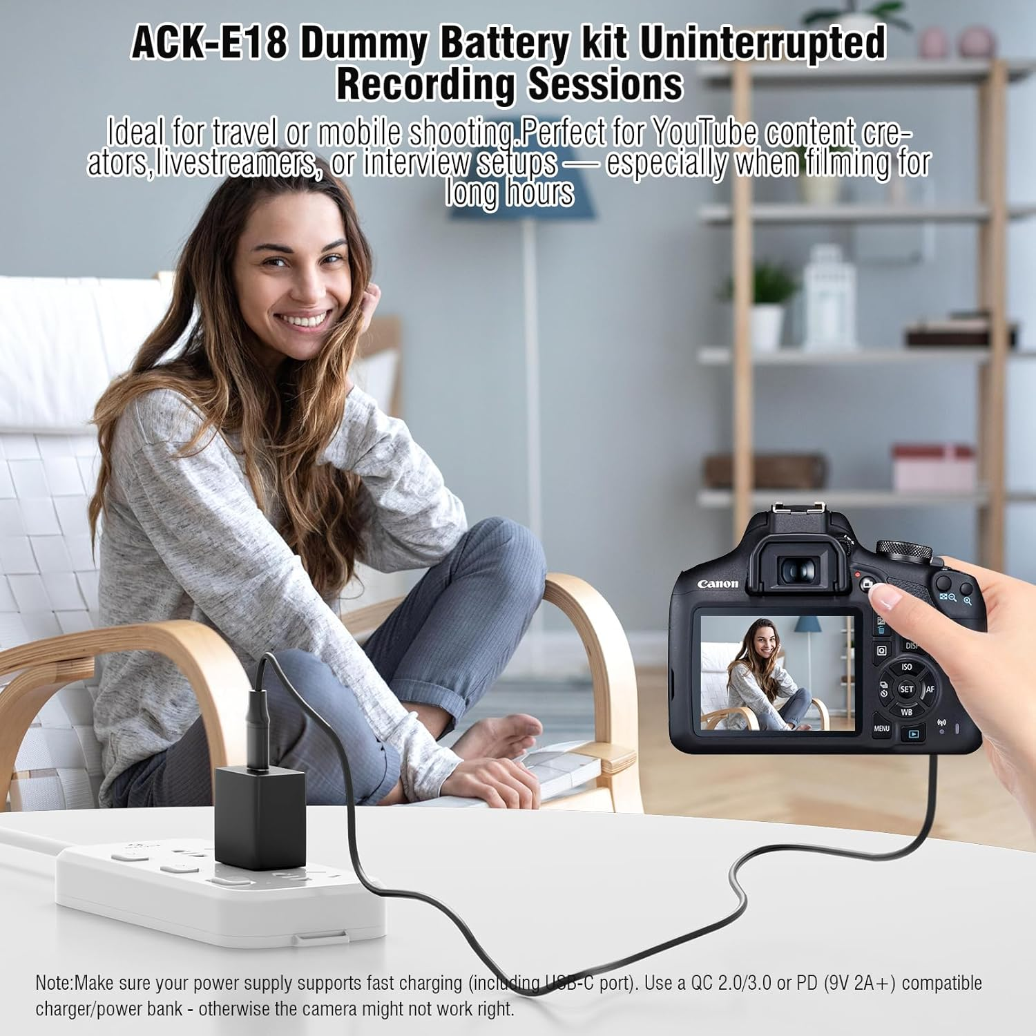 F1TP USB C Power Supply Adapter Dummy Battery Cioled Cable（Replace Battery） for Canon Cameras (Type C LP-E17 DR-E18 Dummy Battery) image number 5