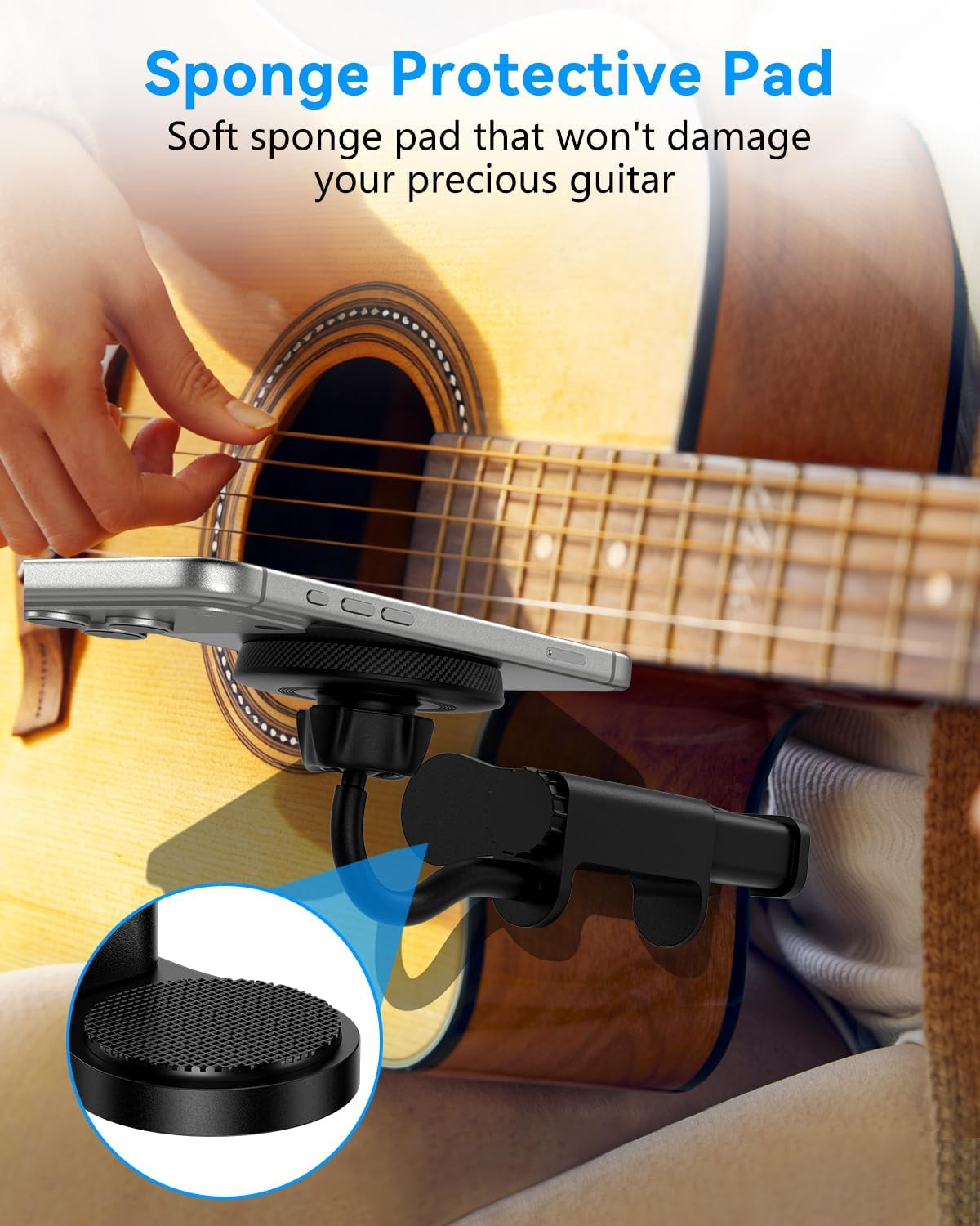 ALAFLY Guitar Head Phone Holder - Universal Smartphone Mount for Guitar, Bass, Ukulele, 360&deg; Rotating & Adjustable Ideal for Video Recording/Live Streaming/Online Teaching image number 2
