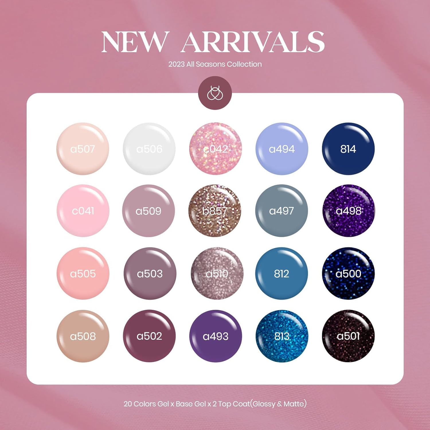 Beetles Gel Polish Nail Set 20 Colors Elegant Allure Collection Pink Purple Navy Blue Glitter Gel with 3 Pcs Base Matte and Glossy Top Coat Led Soak off Trendy All Season Manicure Kit for Women image number 1