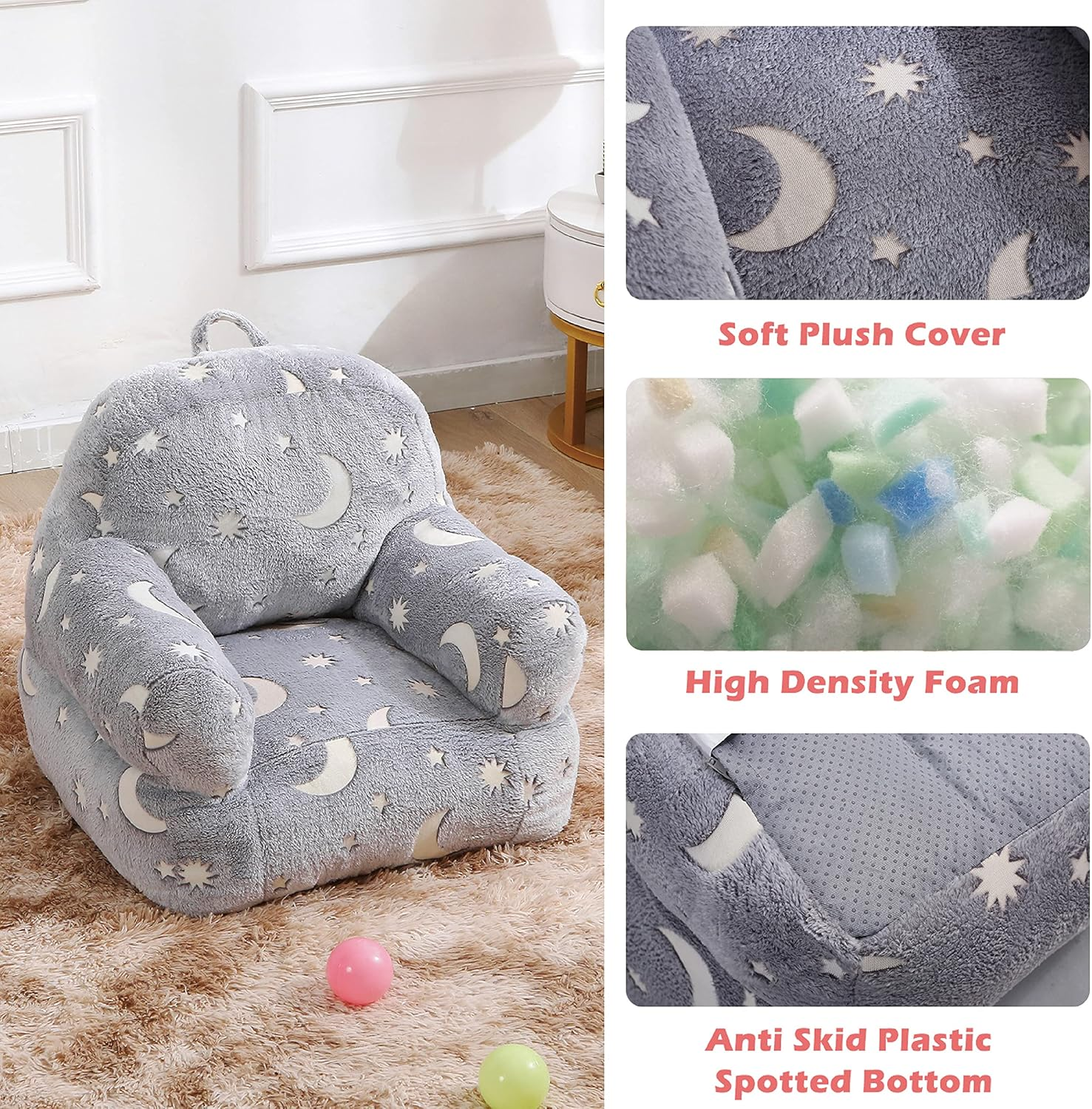 Kids Couch, Glow in the Dark Kids Bean Bag Chair Children Couch Toddler Sofa Chair Mini Sofa Armrest Couch for Children, Lightweight Children Sofa Chair image number 1