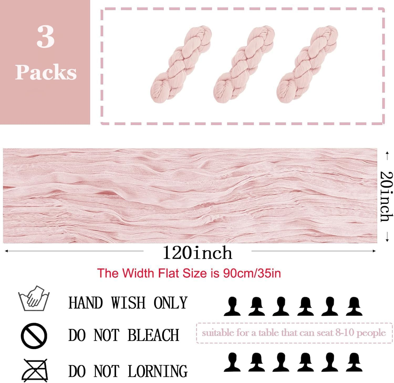 3 Piece 10Ft Cheesecloth Table Runner, Table Decor Romantic Wedding Runner Gauze Table Runner for Baby Shower Bridal Shower Wedding Birthday Party Table Decor (Pink, 4 Pcs-10Ft) image number 1