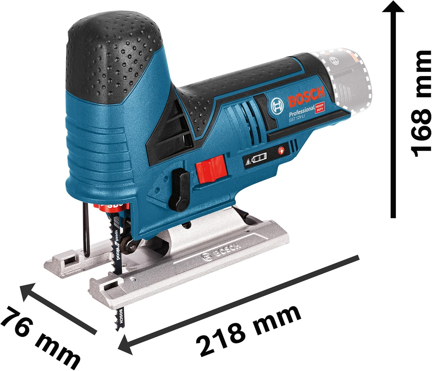 Bosch Professional 12V System GST 12V-70 Cordless Jigsaw (2 X Saw Blades, Glide Shoe, Anti-Splinter Guard, Cutting Depth in Wood: 70 Mm, excluding Batteries and Charger, in Carton) image number 3