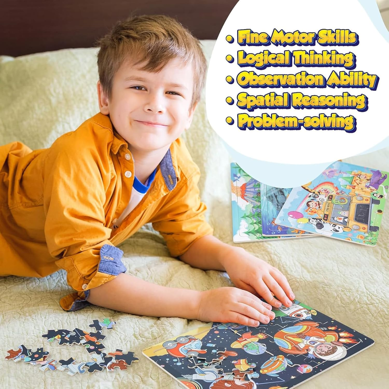 6 Pack 60 Pieces Puzzles for Kids Ages 3-8, Wooden Jigsaw Puzzles Set Preschool Educational Learning Toys for Boys,Girls,Toddlers(Combination 2) image number 3