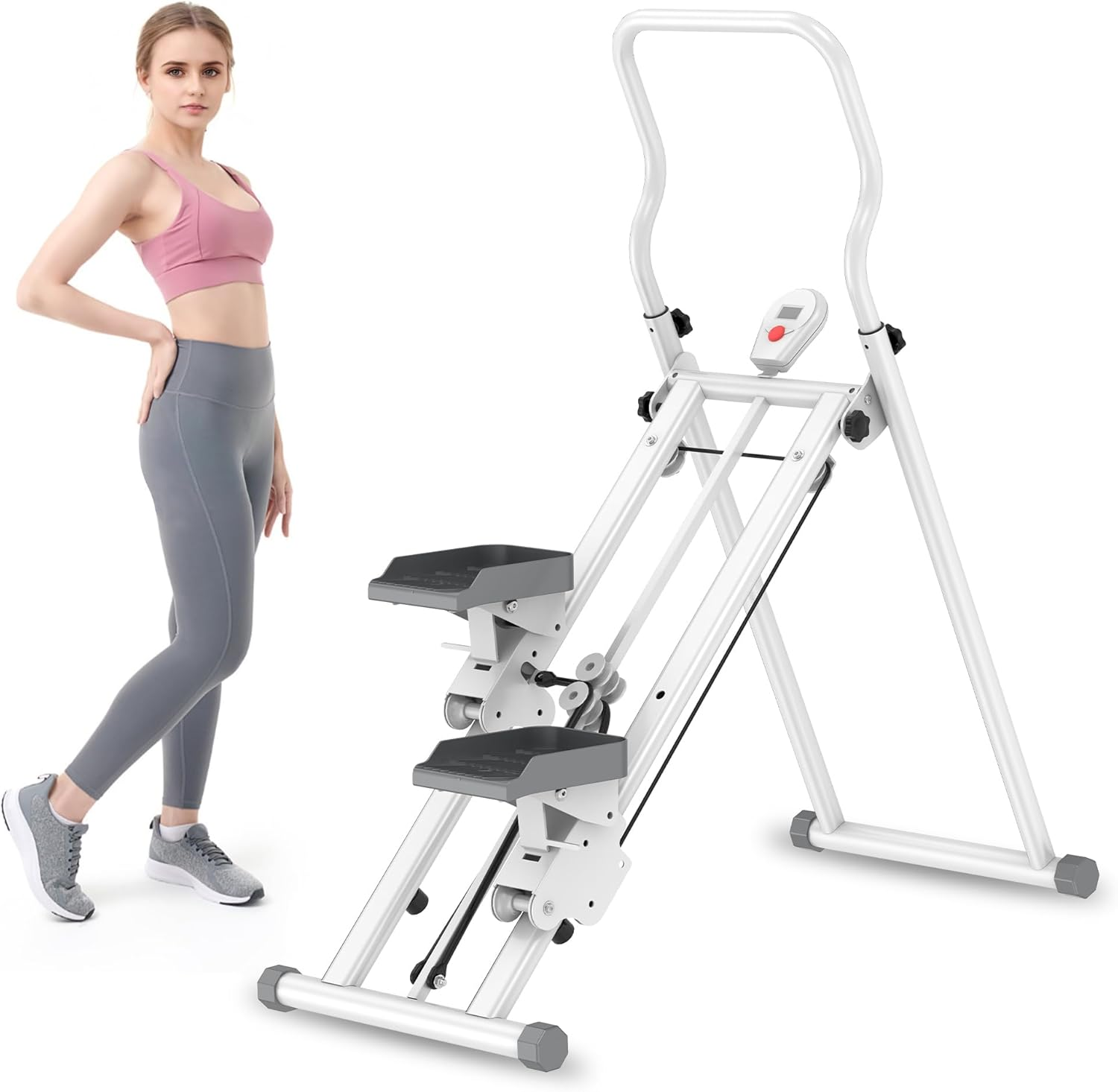 Stair Stepper, Folding Vertical Cardio Exercise Climber Stair-Master for Home, Full Body Workout Machine with Handlebar Adjustable Step Range Handlebar & Pedals, 300Lbs Load image number 6