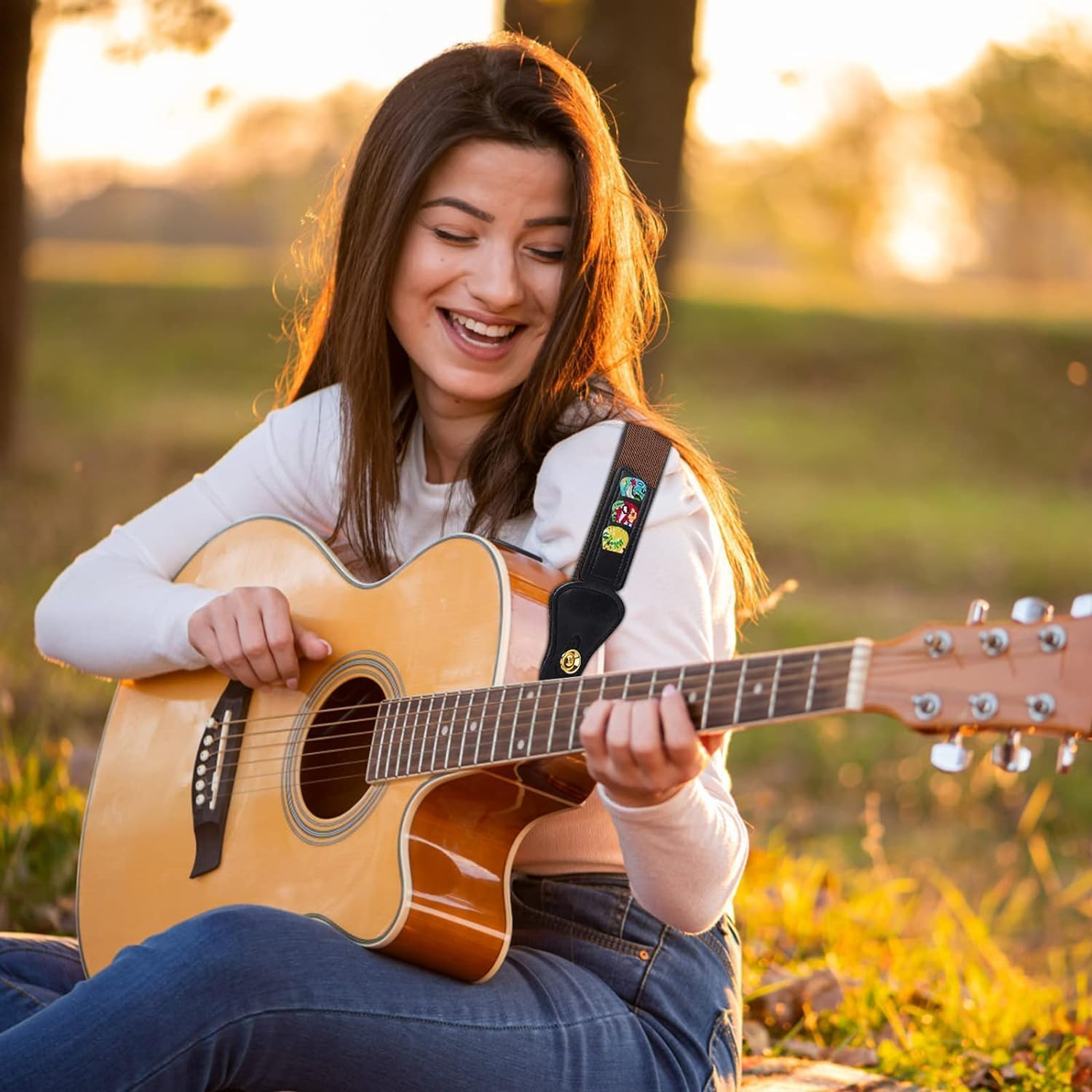 6 Pcs Guitar Strap Buttons Lock Pins, Guitar Metal Strap Buttons, Guitar Strap Locks Metal End Pins Flat Head for Acoustic Guitar, Electric Guitar, Bass, Ukulele(Gold, Silver, Black) image number 3