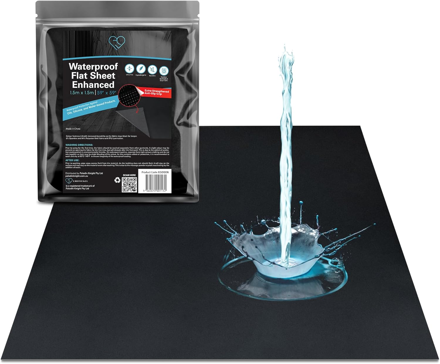 Black Waterproof Flat Drop Sheet (150 Cm X 150 Cm), Anti-Slip Mattress Topper with Strengthened Grip, Protector Cover, Safe with Oil, Water, & Silicone-Based Massage Products, Machine Washable image number 1