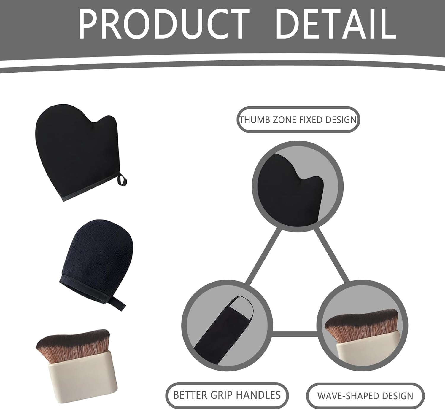 5 Pcs Self Tanning Mitt Set, Black Self Tan Mitt, Even Application for Back and Hard to Reach Areas Reusable Tanning Brush for Body Fake Tan Mitt for Applying on the Body image number 1